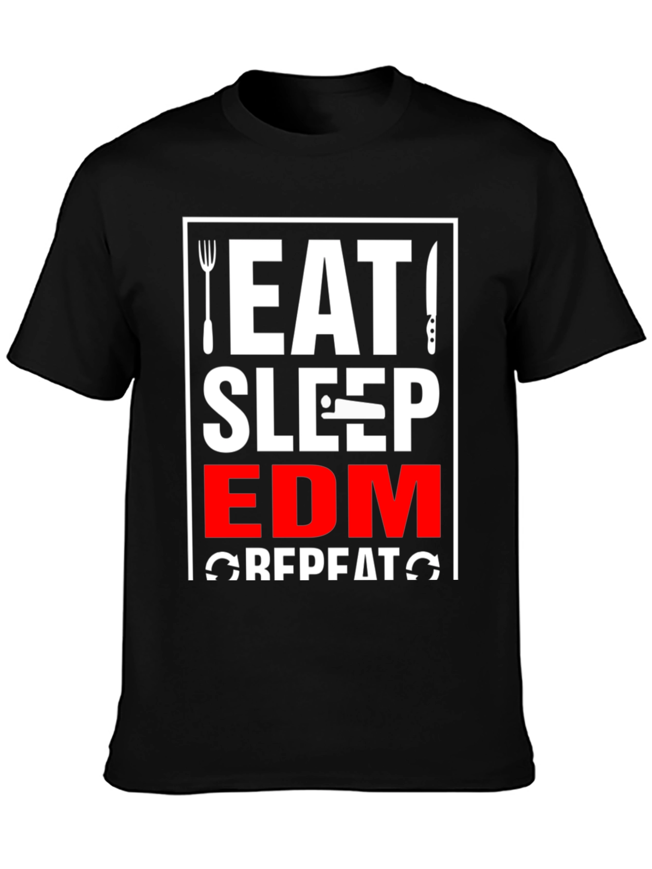 Eat Sleep EDM Repeat Black Graphic T-Shirt