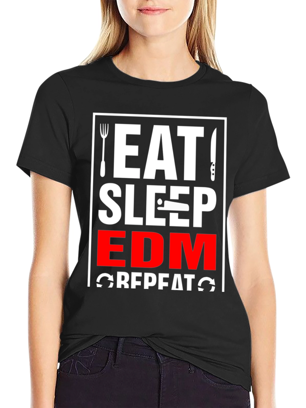 Eat Sleep EDM Repeat Black Graphic T-Shirt