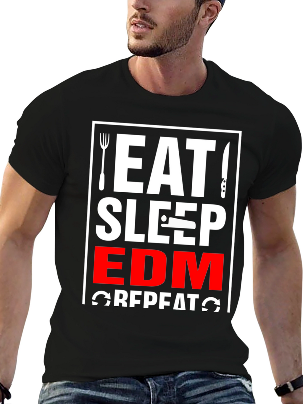 Eat Sleep EDM Repeat Black Graphic T-Shirt