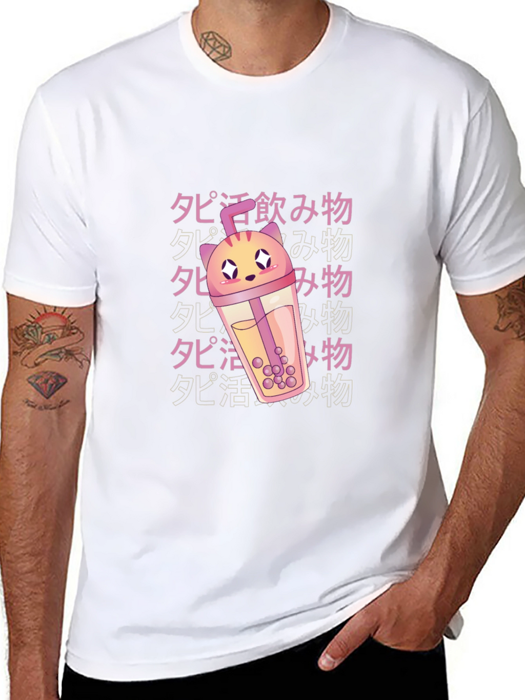 Anime Kawaii Boba Tea Cat Black T-Shirt
