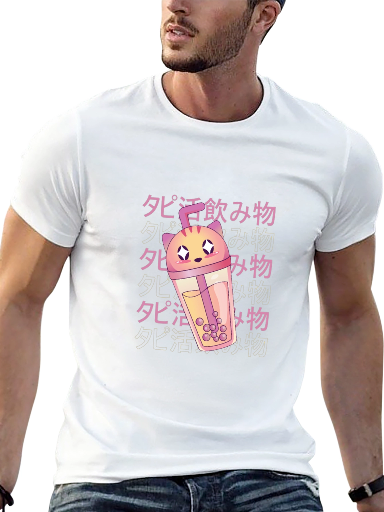 Anime Kawaii Boba Tea Cat Black T-Shirt