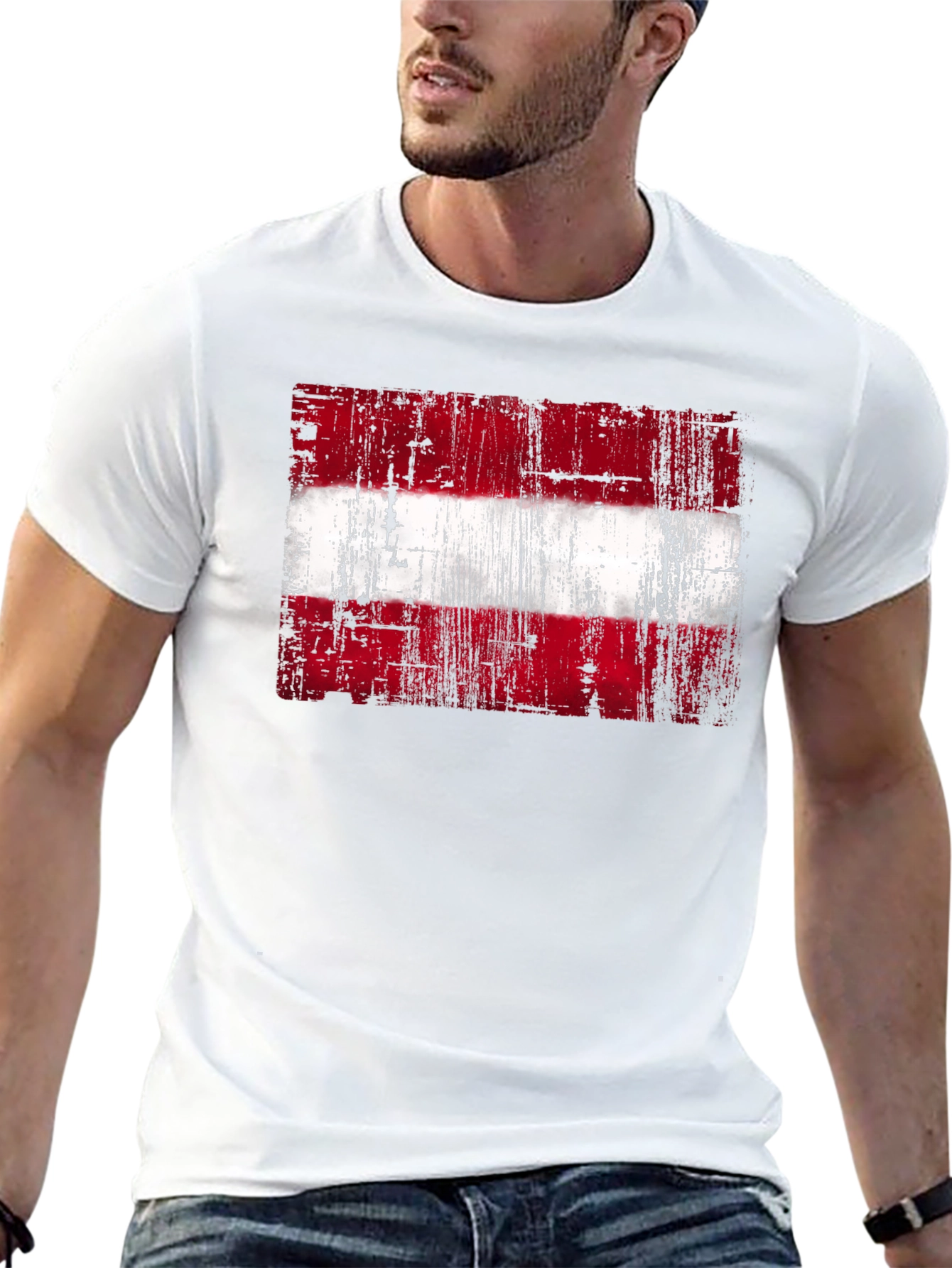 Distressed Austria Flag Graphic Tee - Black Cotton T-Shirt