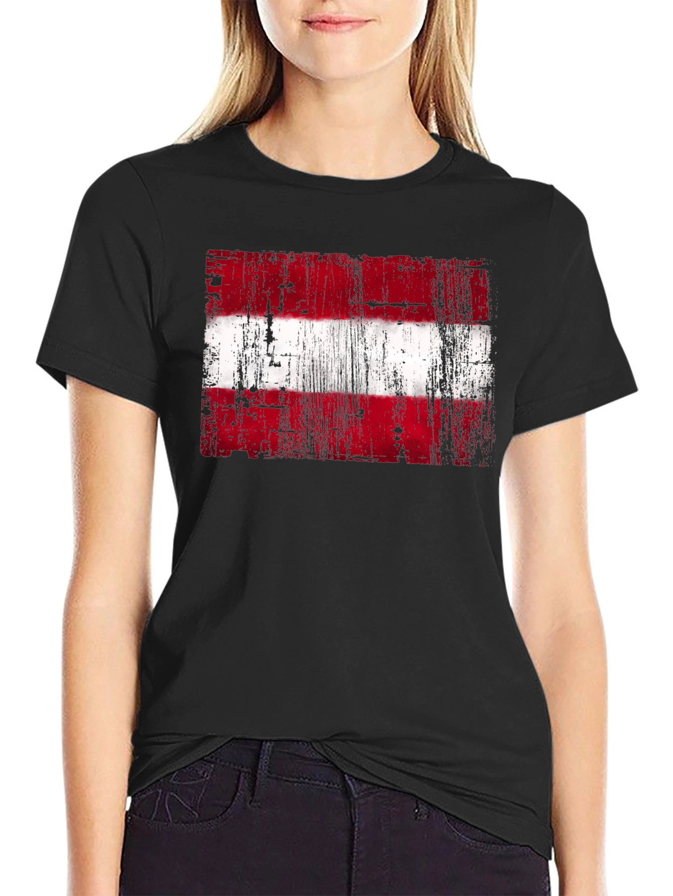 Distressed Austria Flag Graphic Tee - Black Cotton T-Shirt