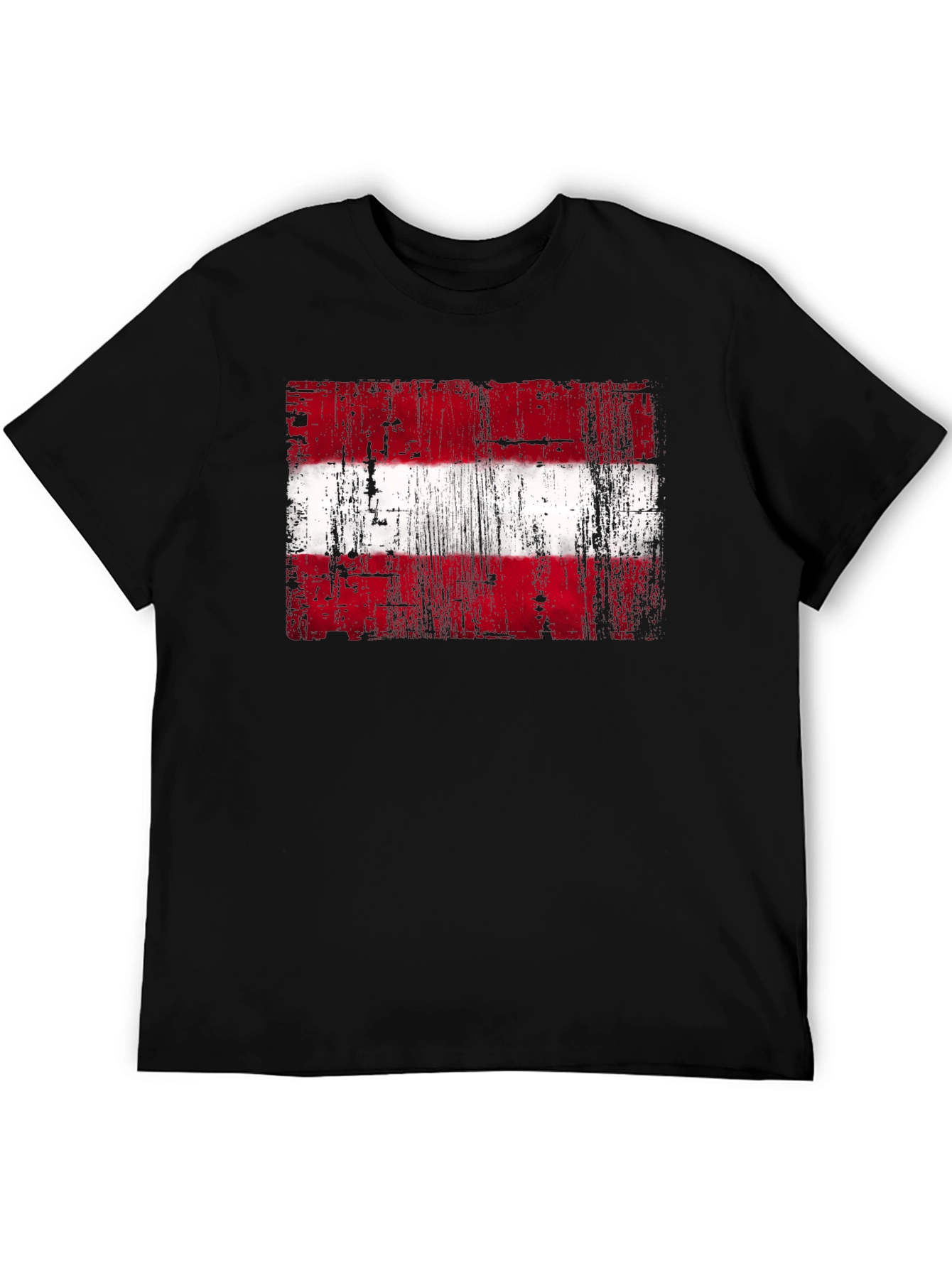 Distressed Austria Flag Graphic Tee - Black Cotton T-Shirt