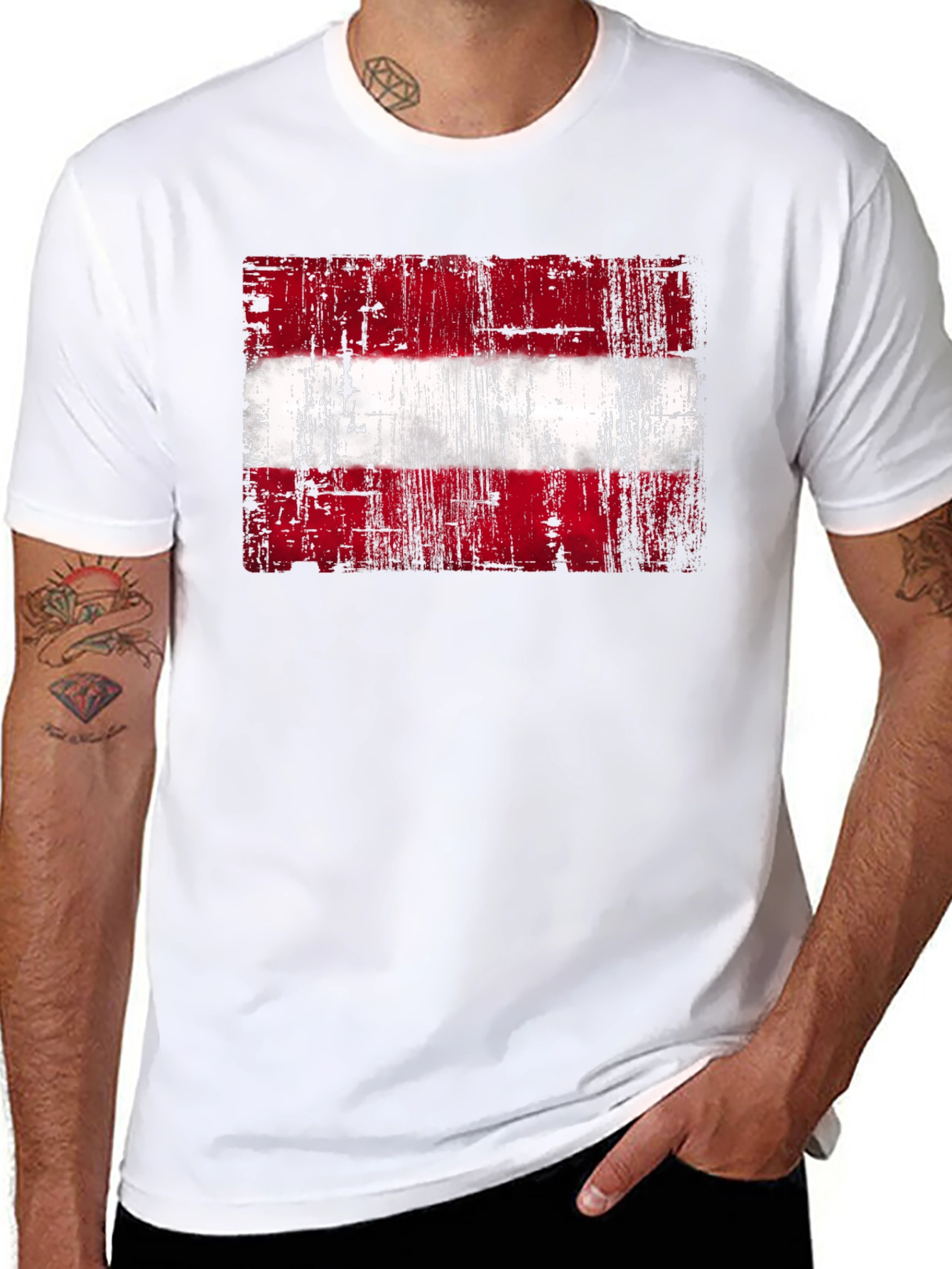 Distressed Austria Flag Graphic Tee - Black Cotton T-Shirt