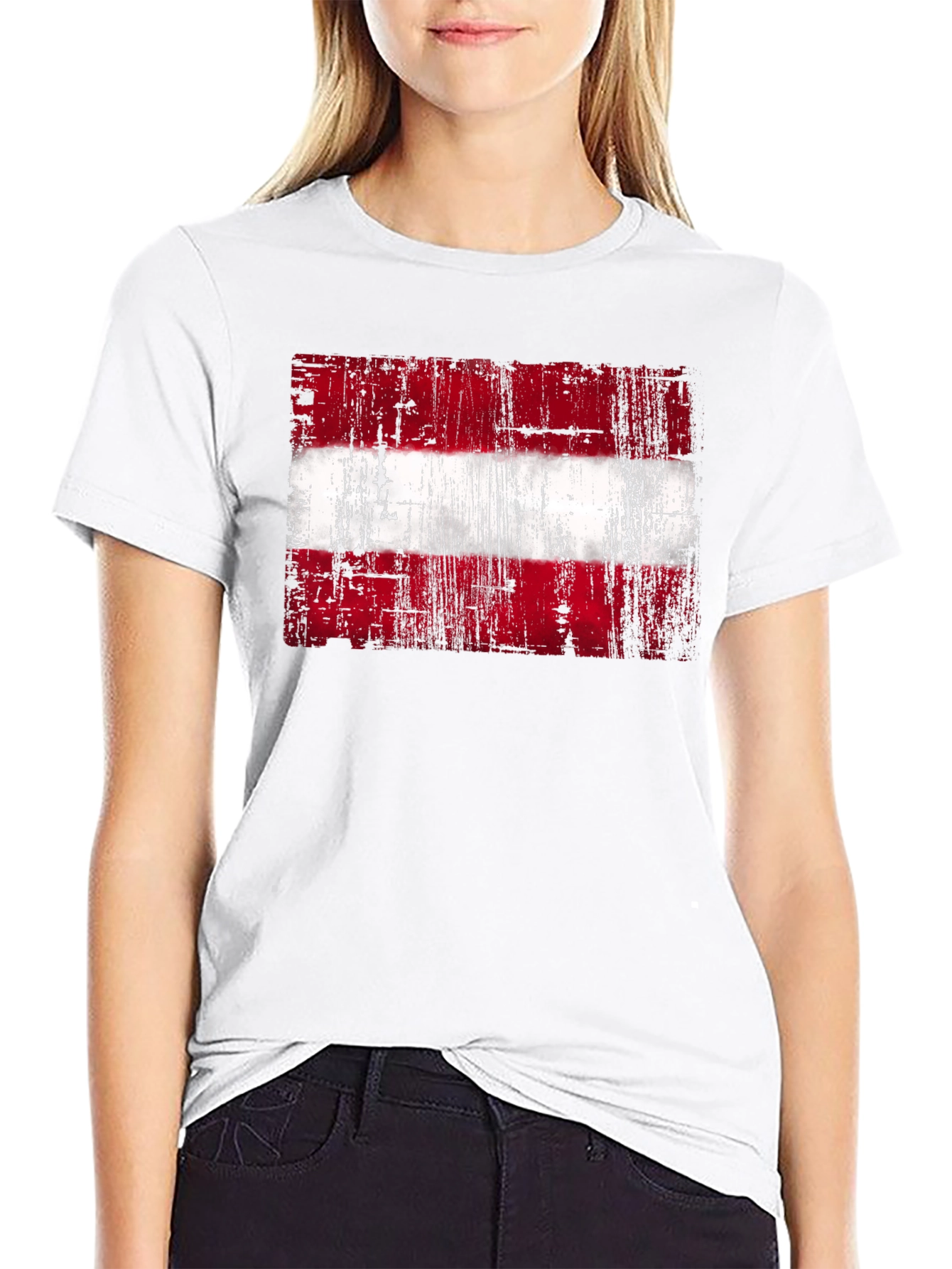 Distressed Austria Flag Graphic Tee - Black Cotton T-Shirt