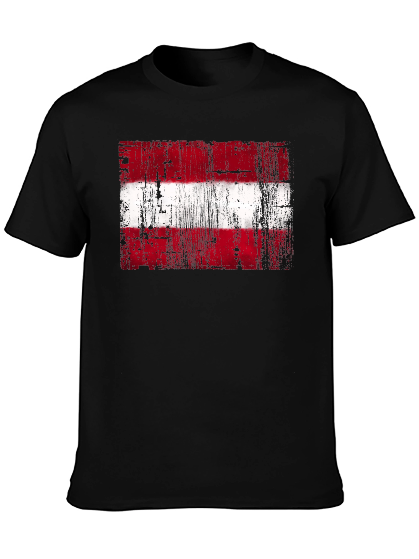Distressed Austria Flag Graphic Tee - Black Cotton T-Shirt