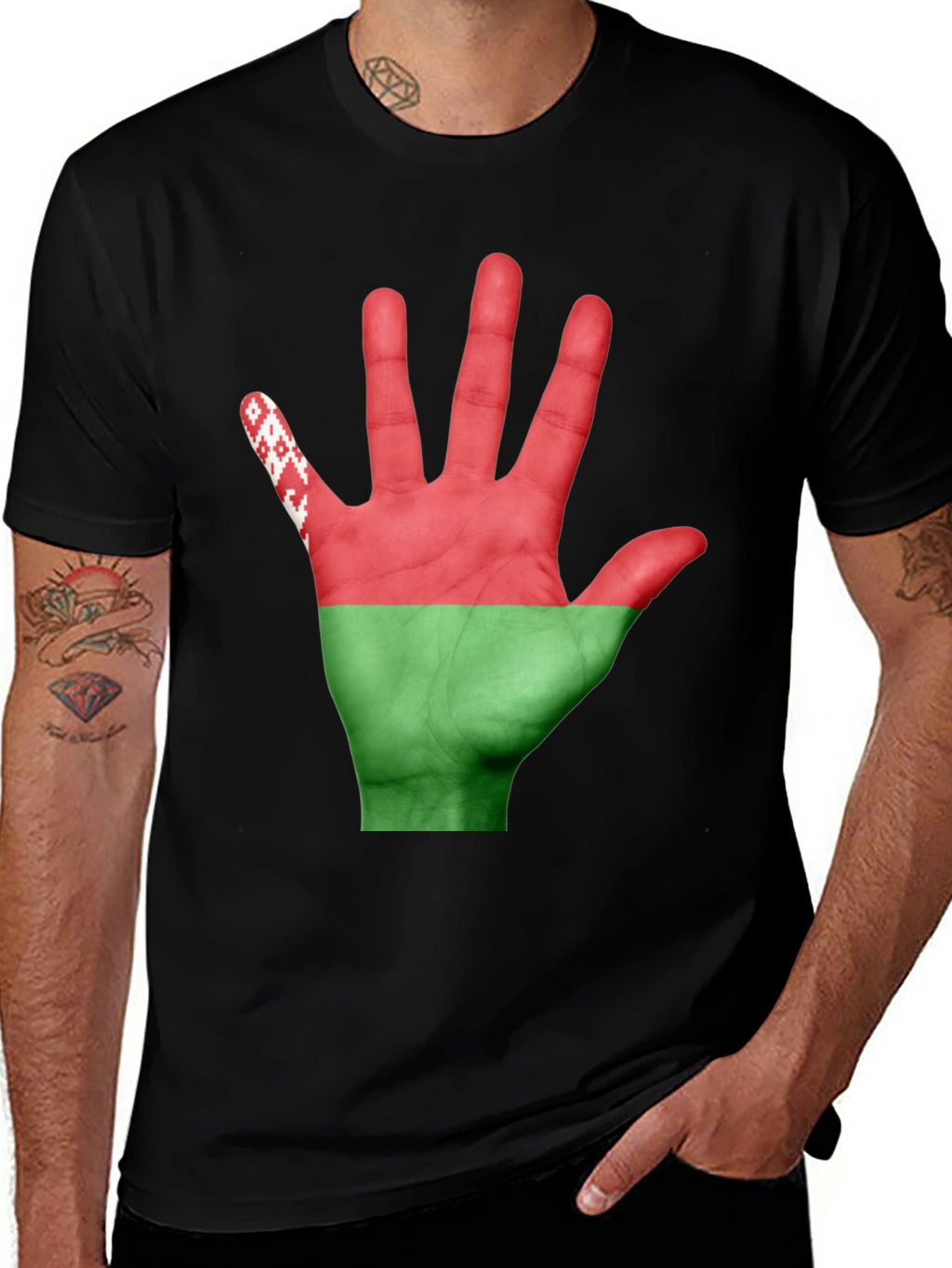 Belarus Flag Hand Print Black T-Shirt