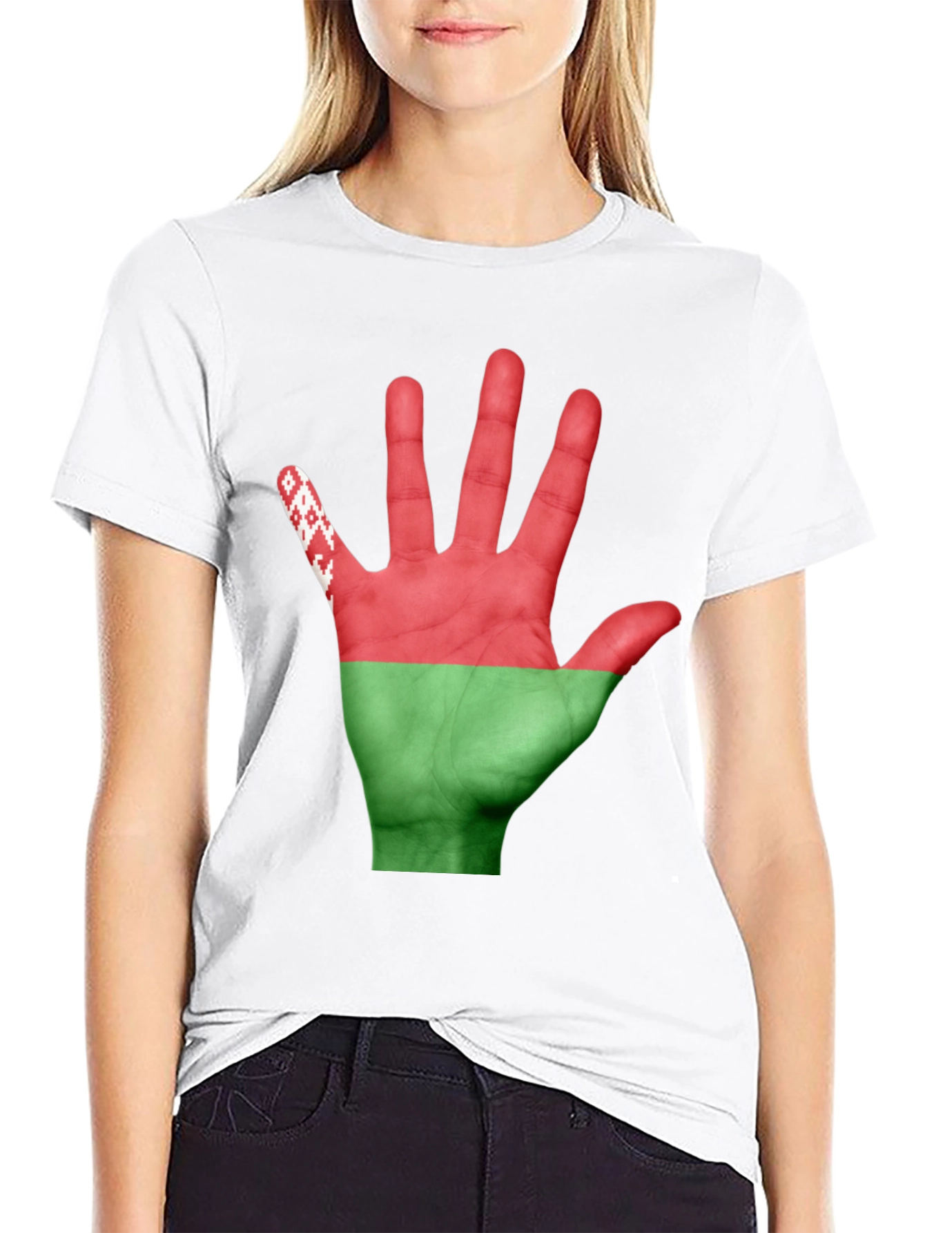Belarus Flag Hand Print Black T-Shirt