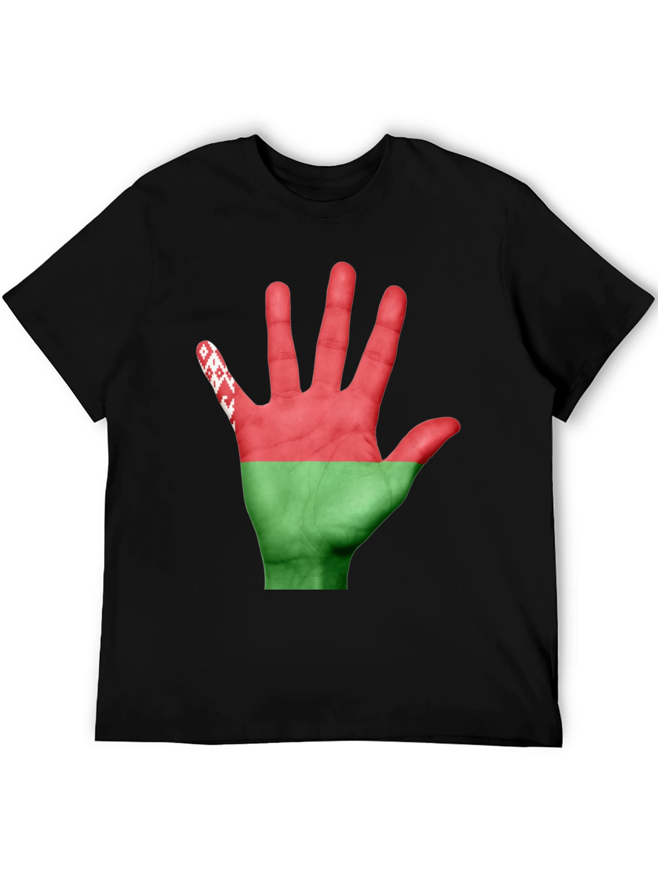 Belarus Flag Hand Print Black T-Shirt