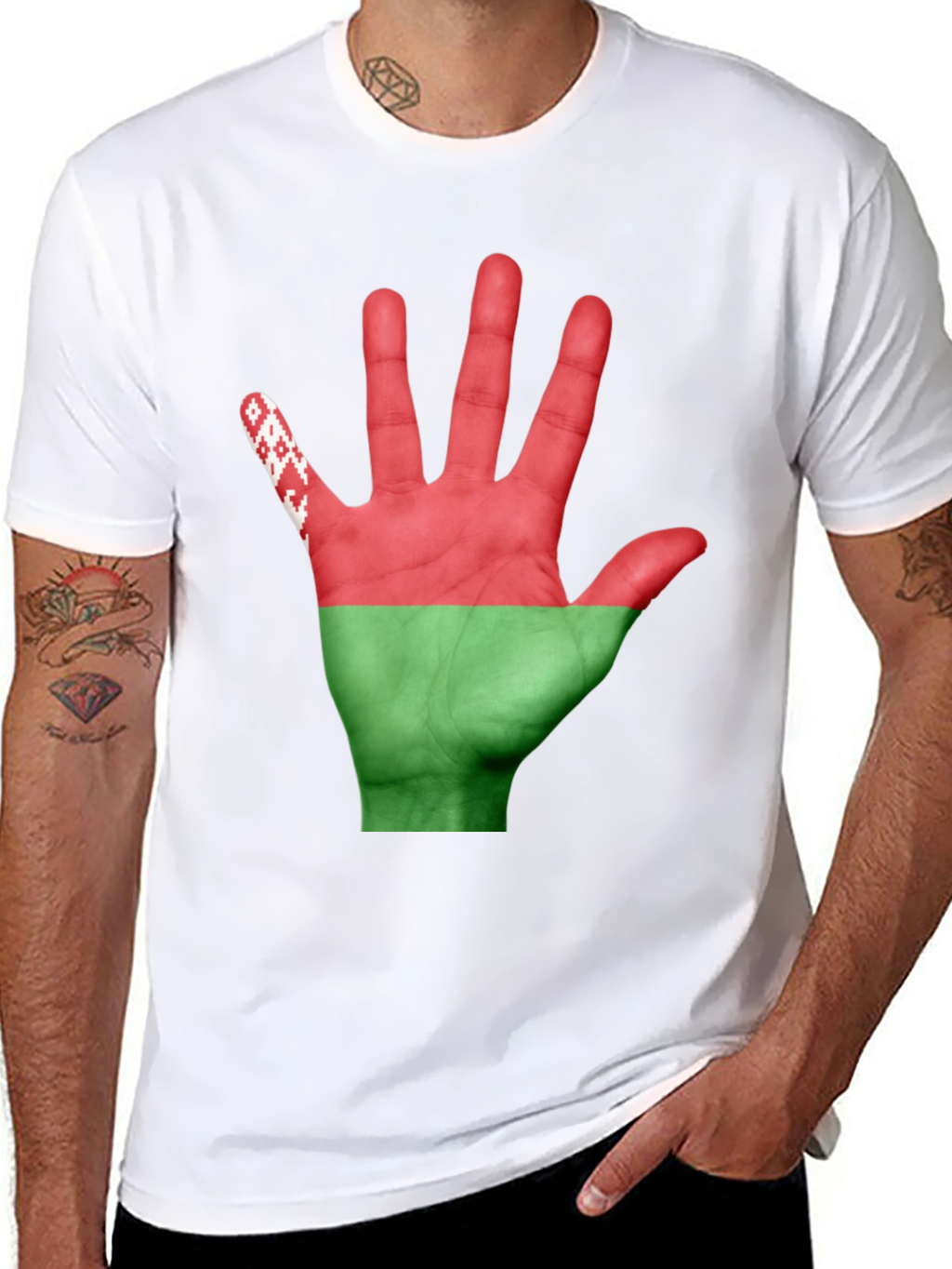 Belarus Flag Hand Print Black T-Shirt