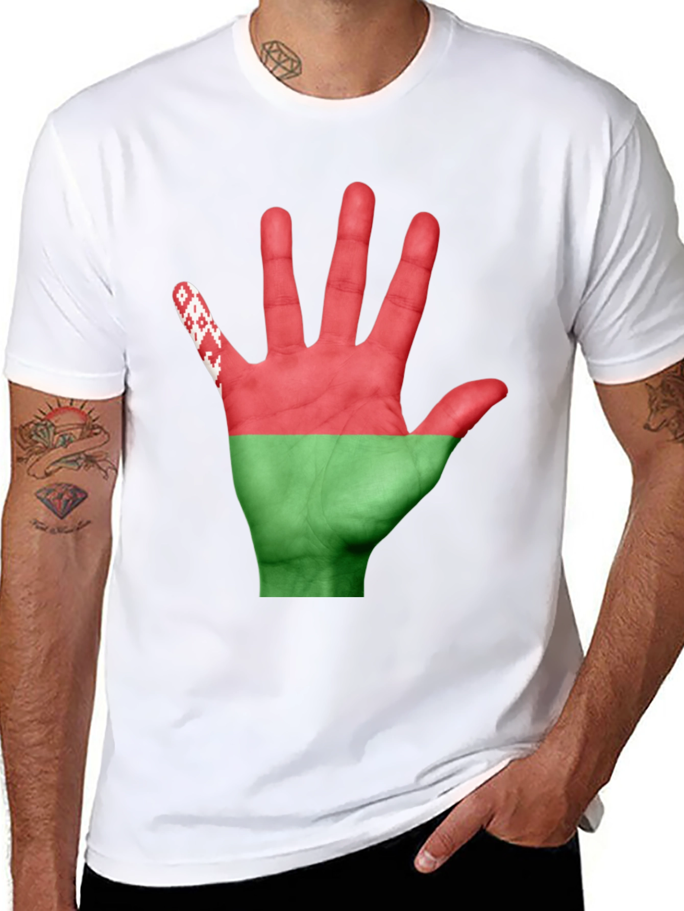 Belarus Flag Hand Print Black T-Shirt