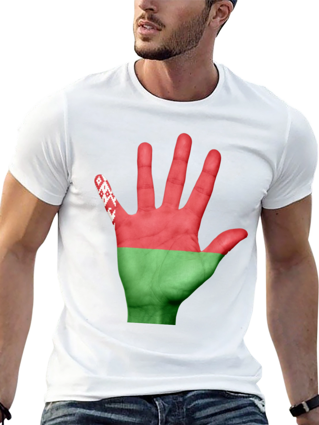 Belarus Flag Hand Print Black T-Shirt