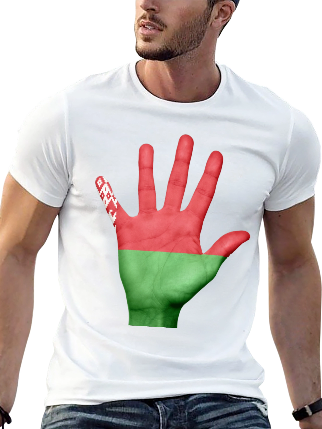Belarus Flag Hand Print Black T-Shirt