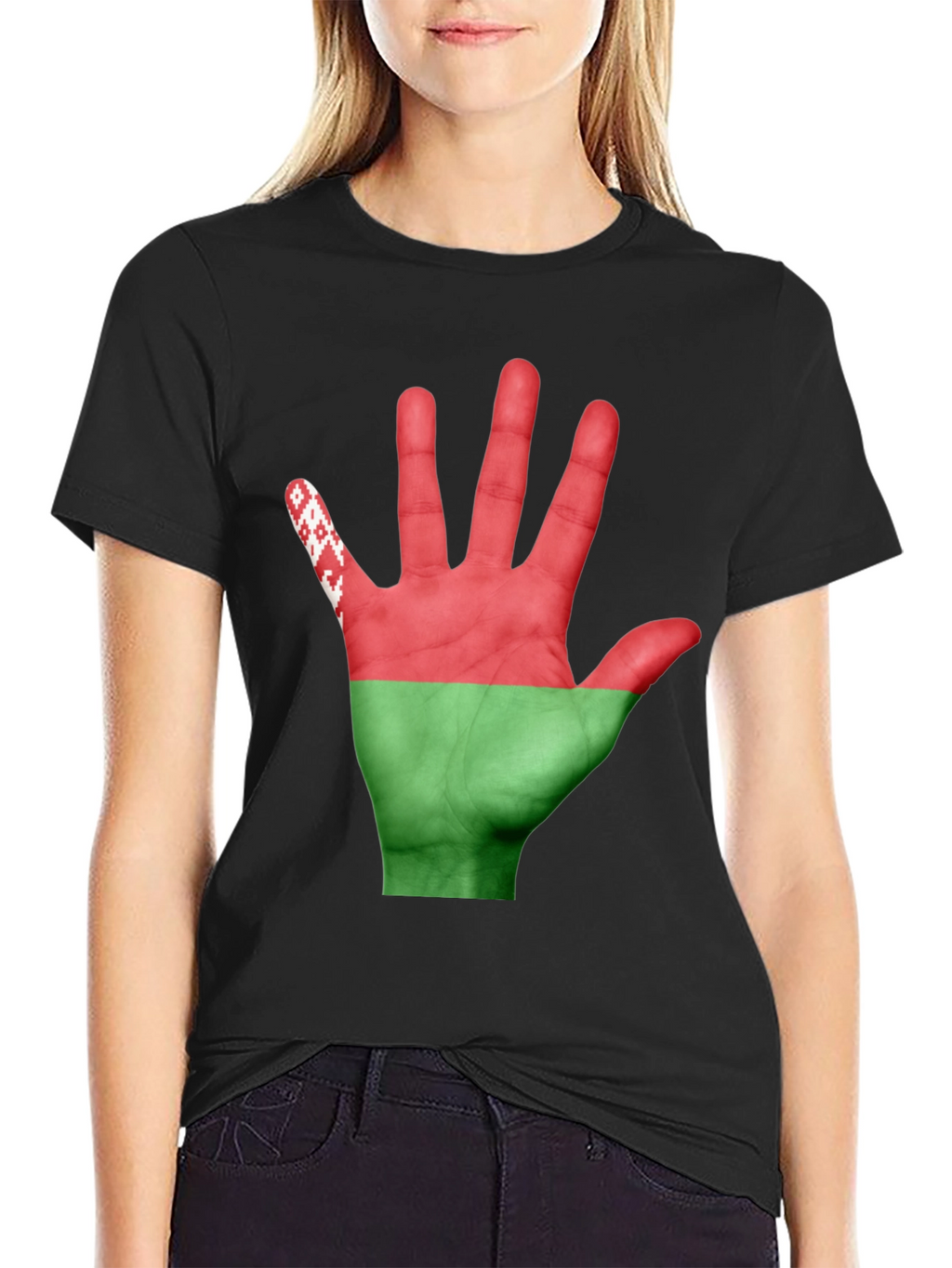 Belarus Flag Hand Print Black T-Shirt