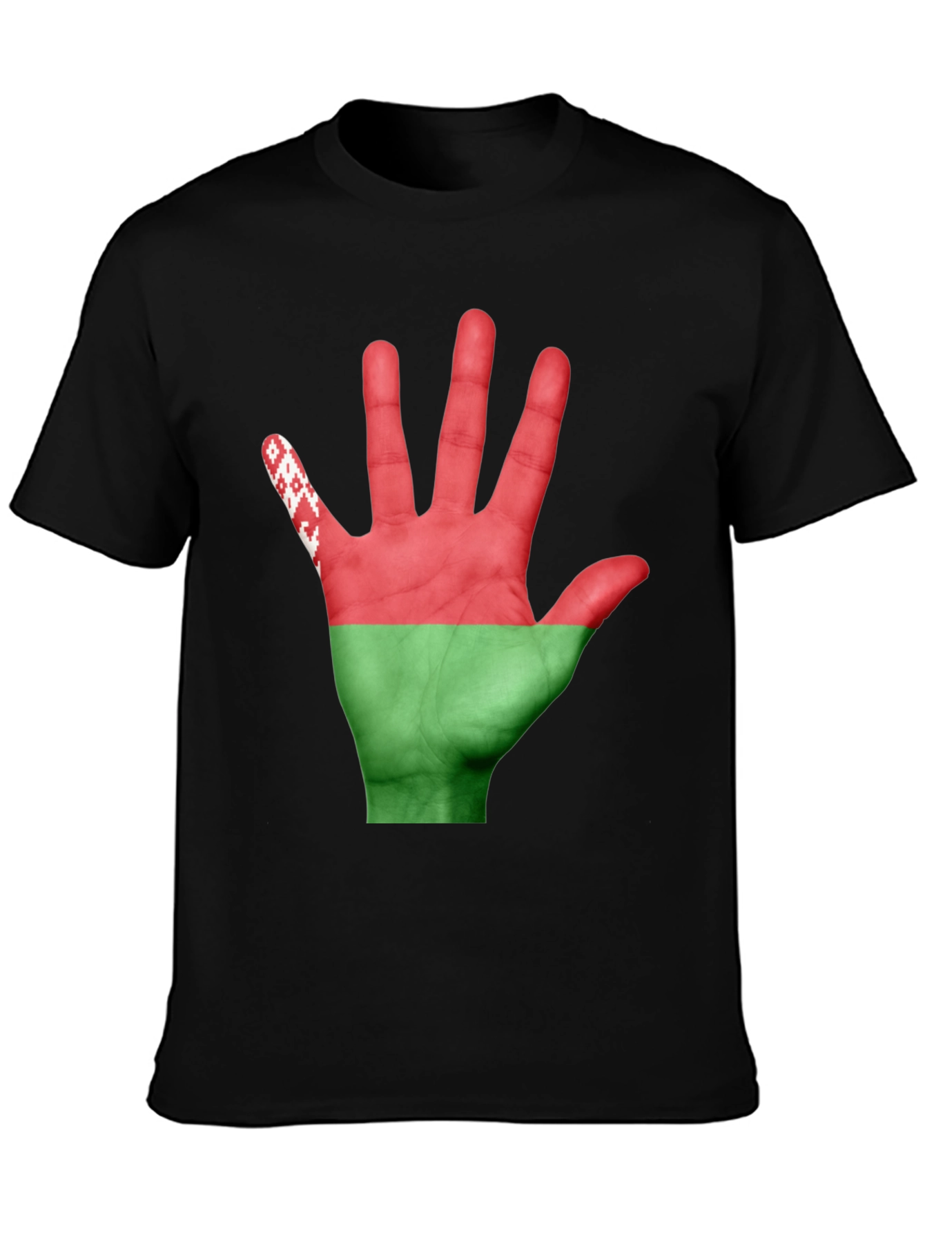 Belarus Flag Hand Print Black T-Shirt