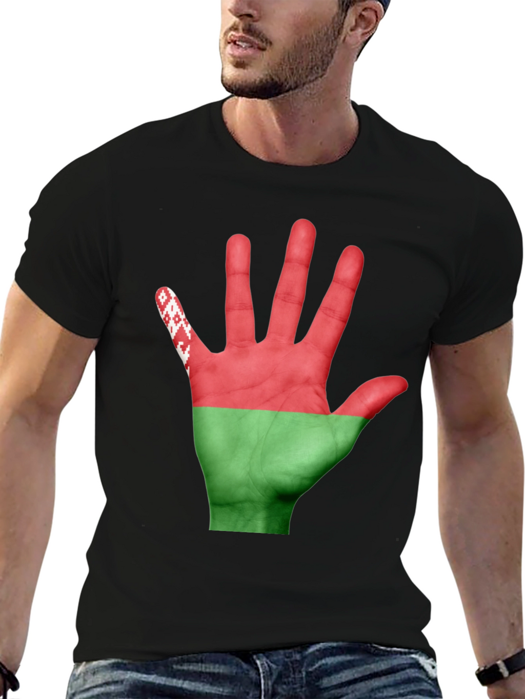 Belarus Flag Hand Print Black T-Shirt