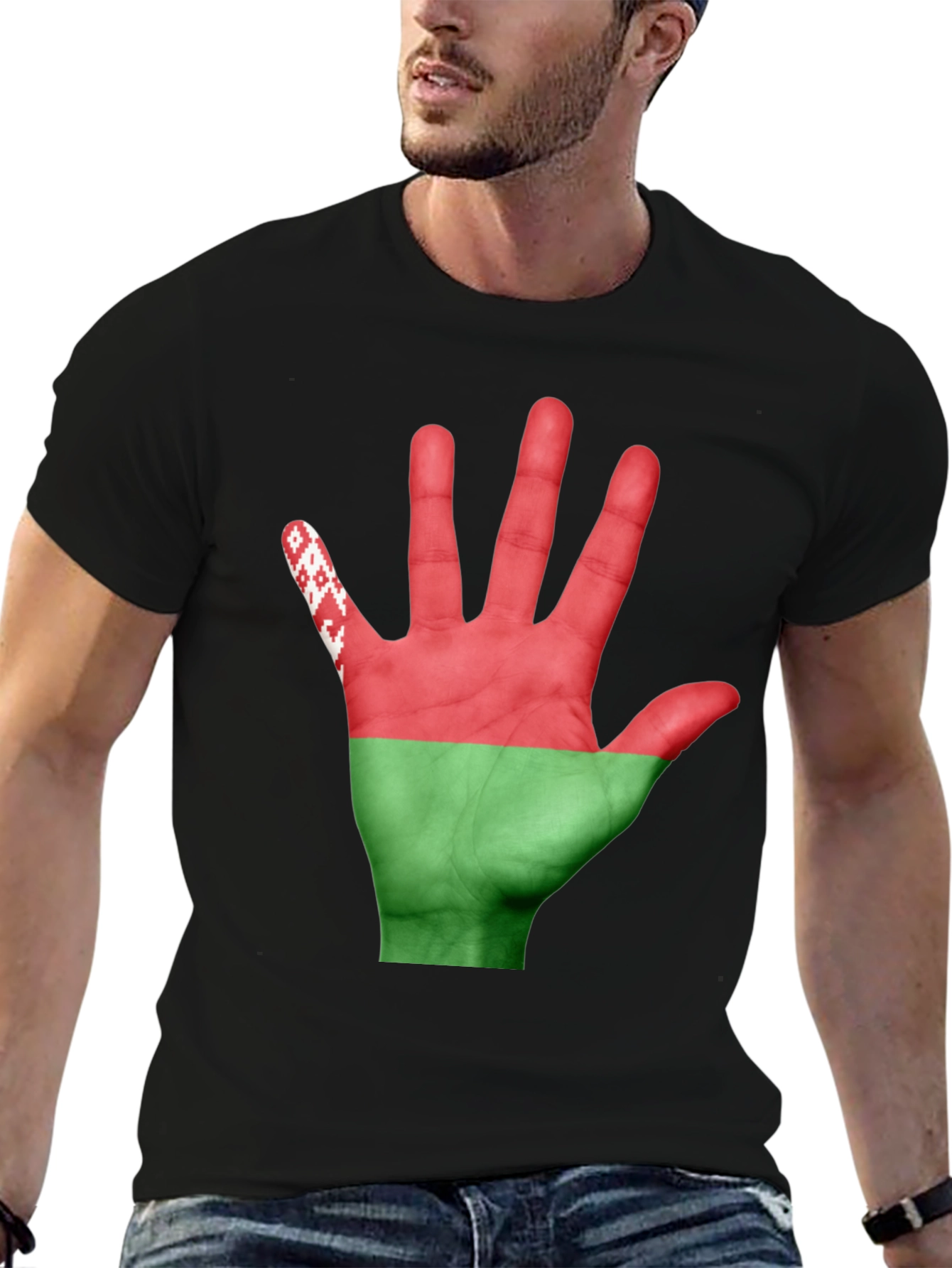 Belarus Flag Hand Print Black T-Shirt