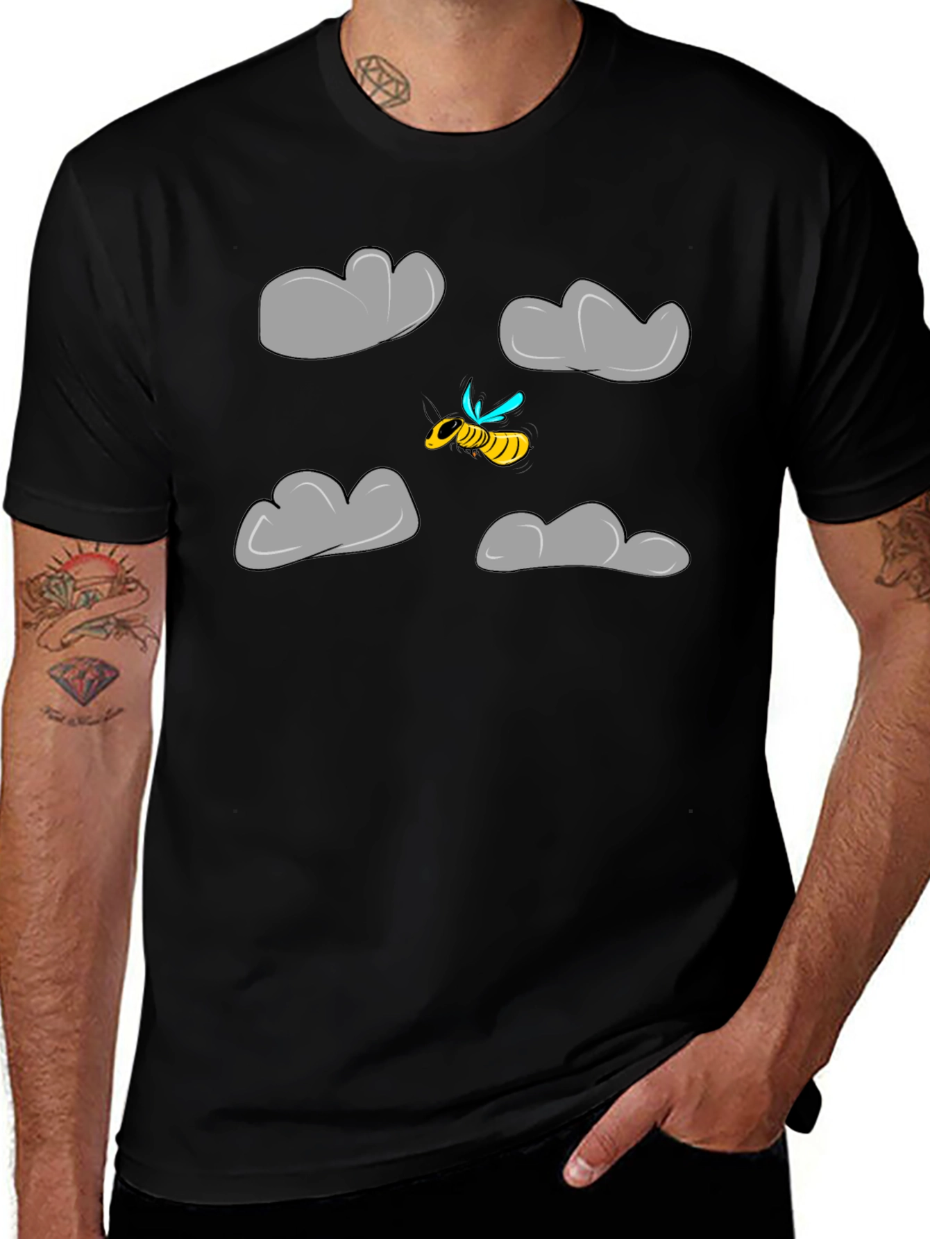 Cartoon Bee Cloud Graphic T-Shirt