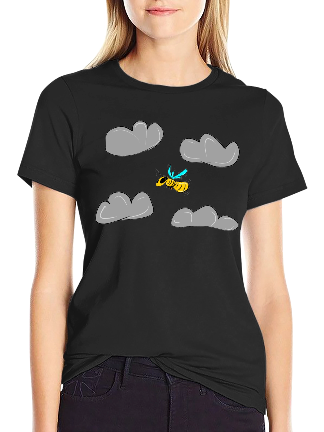Cartoon Bee Cloud Graphic T-Shirt