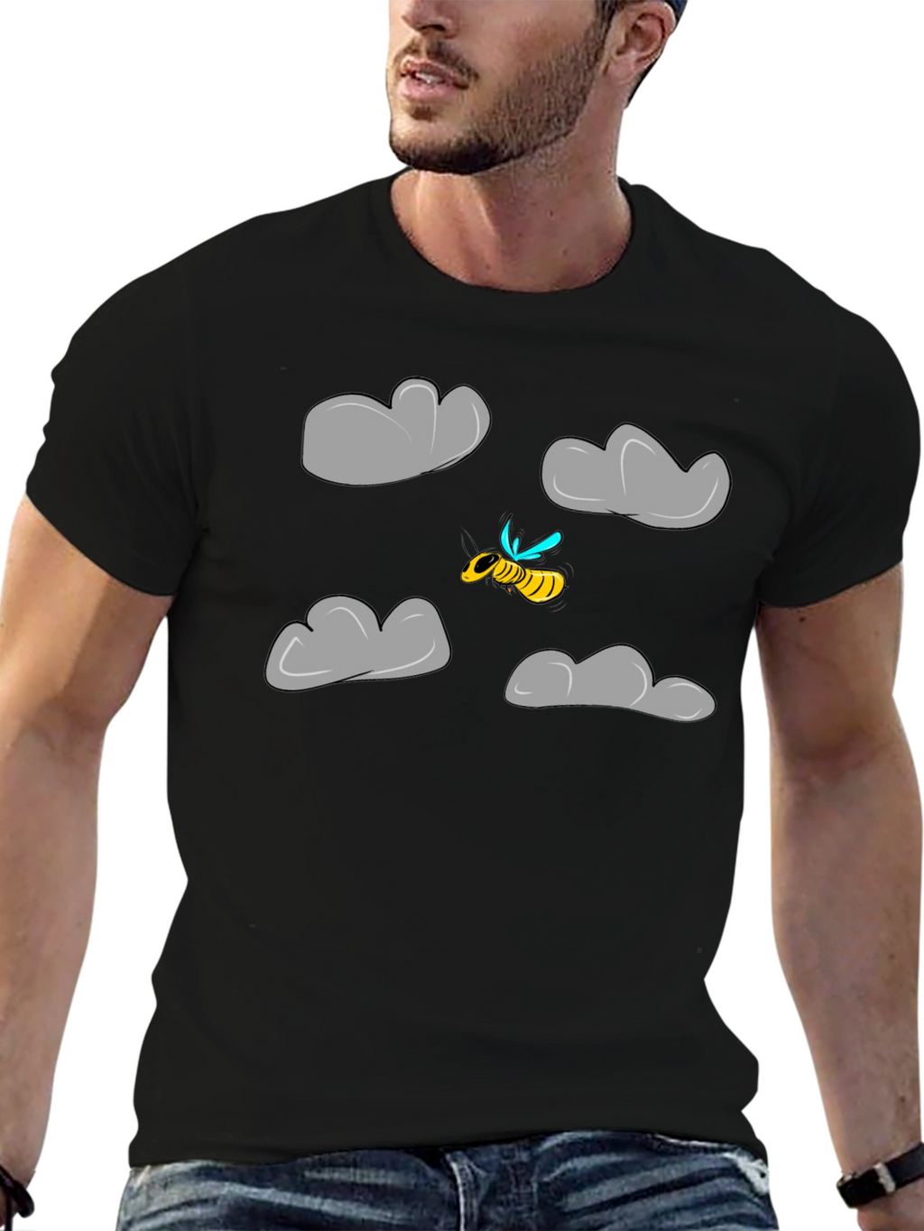 Cartoon Bee Cloud Graphic T-Shirt
