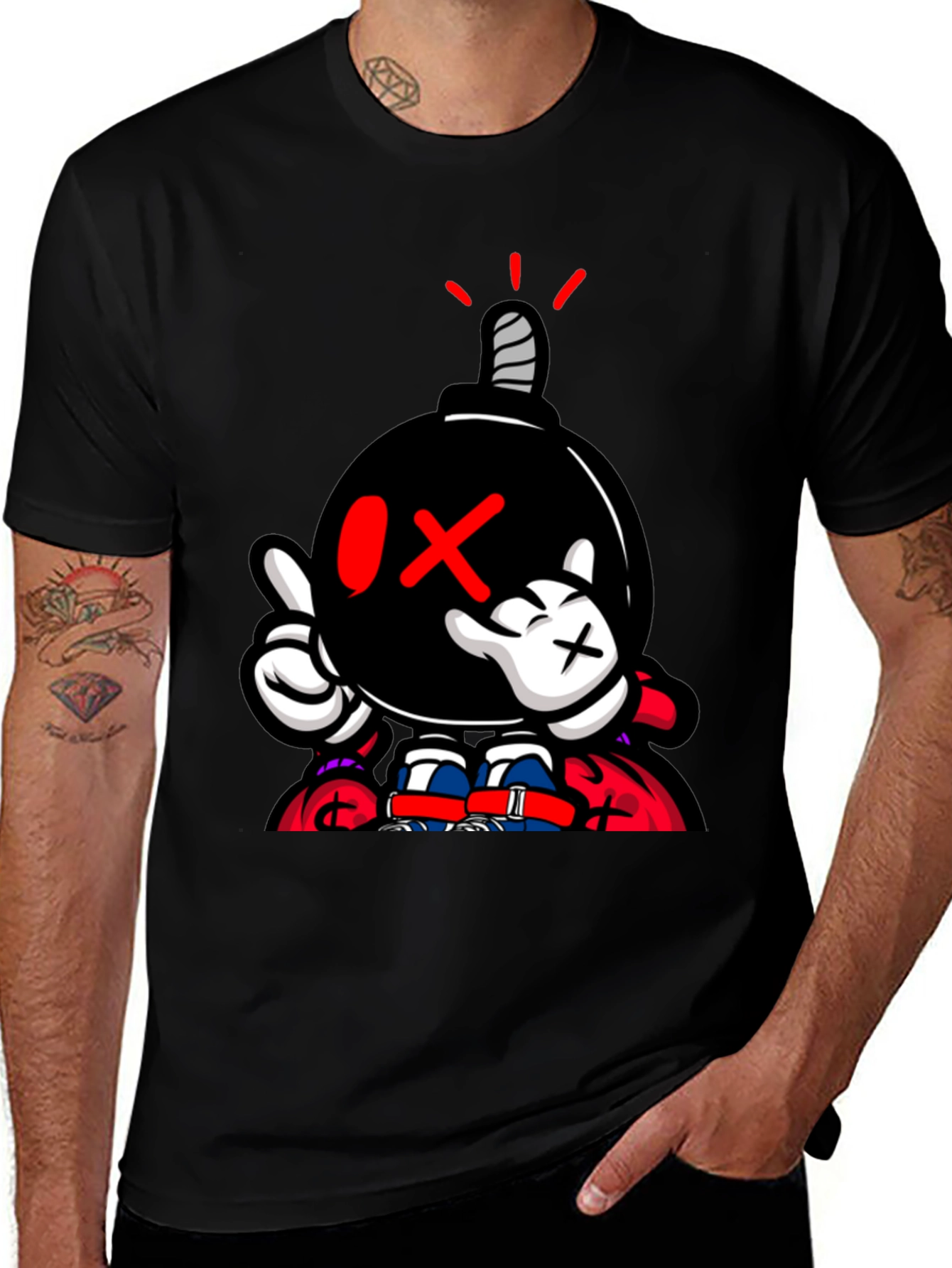 Cartoon Bomb Graphic Print Black T-Shirt