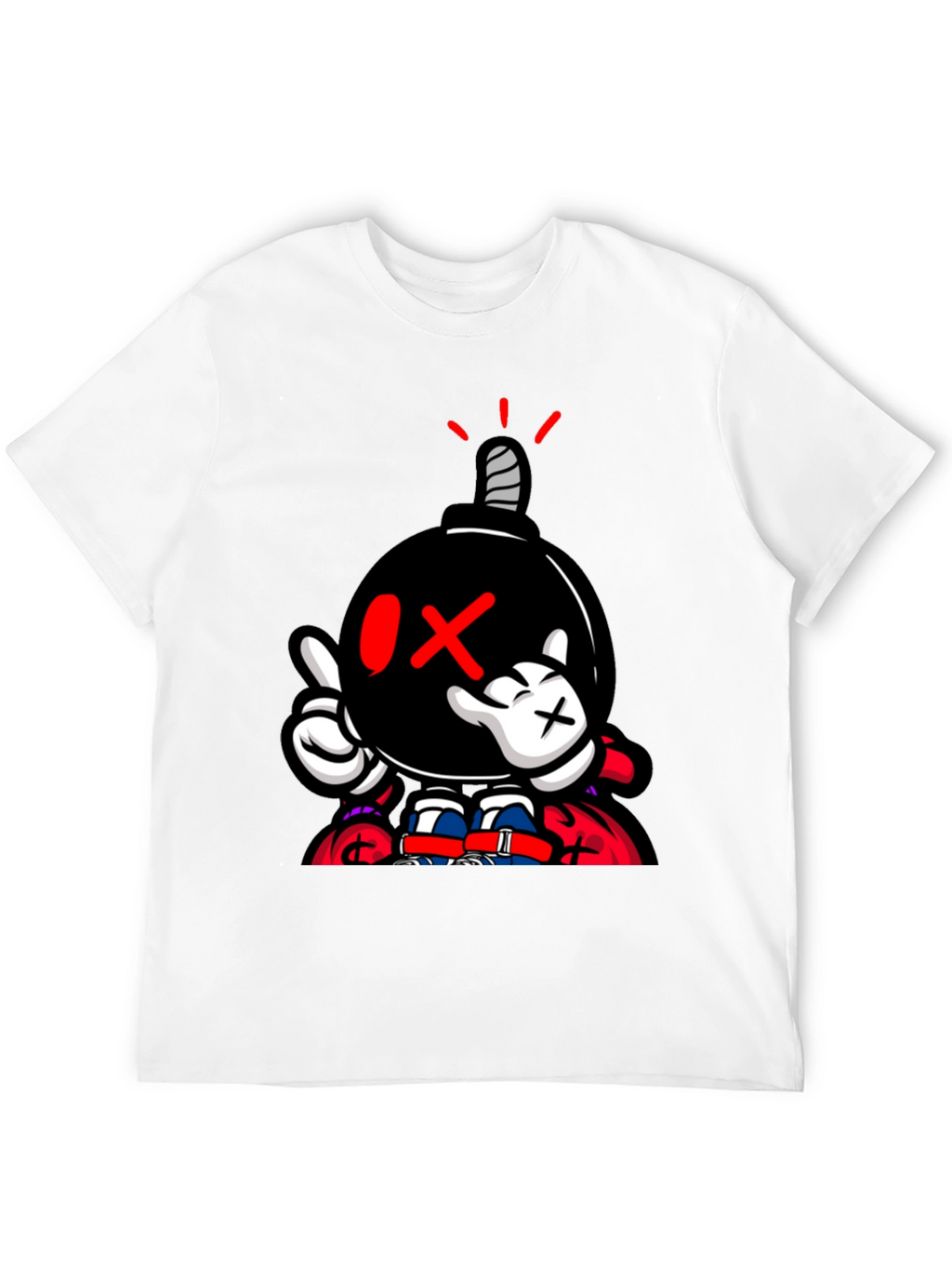 Cartoon Bomb Graphic Print Black T-Shirt