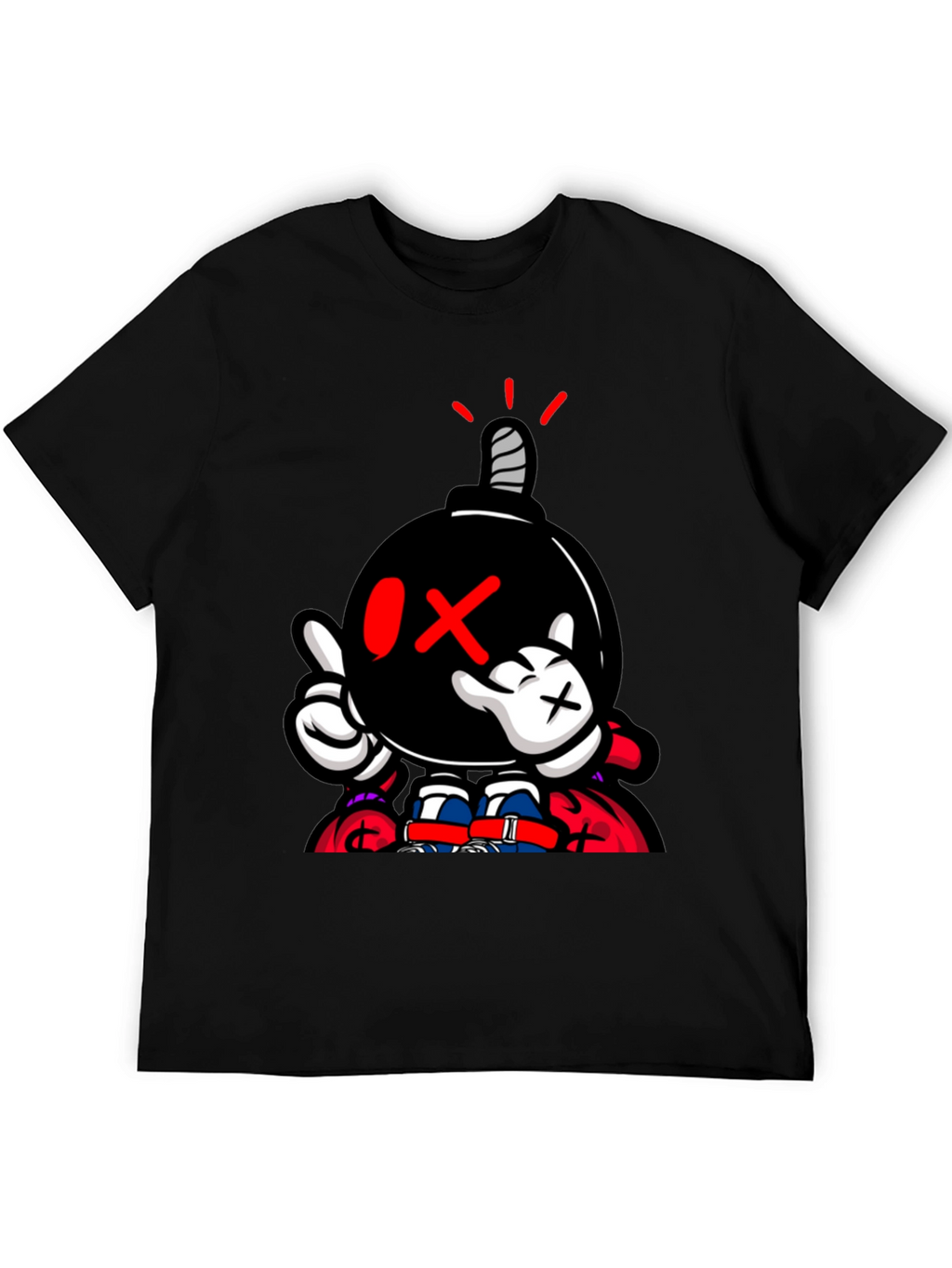 Cartoon Bomb Graphic Print Black T-Shirt