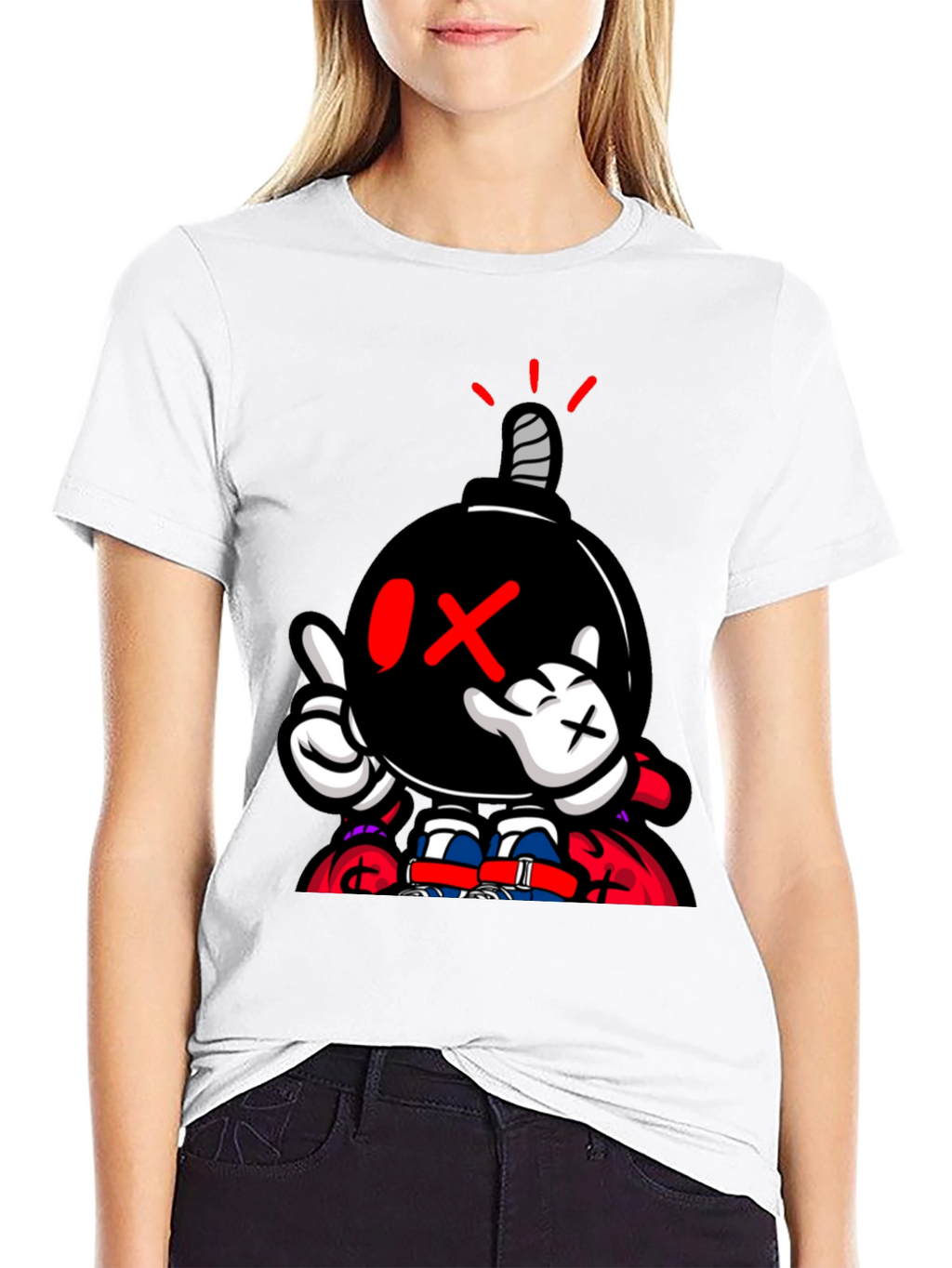 Cartoon Bomb Graphic Print Black T-Shirt