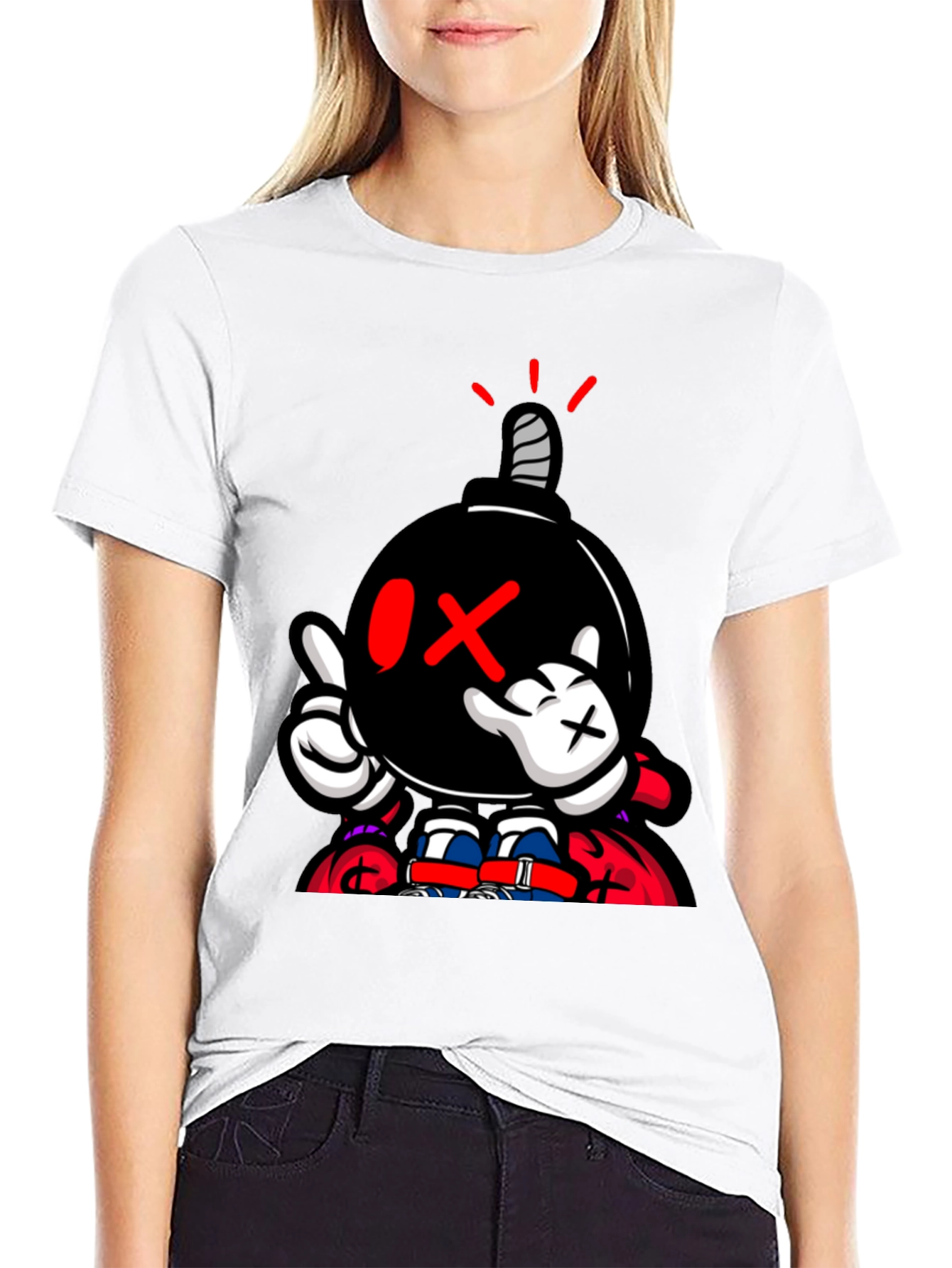 Cartoon Bomb Graphic Print Black T-Shirt