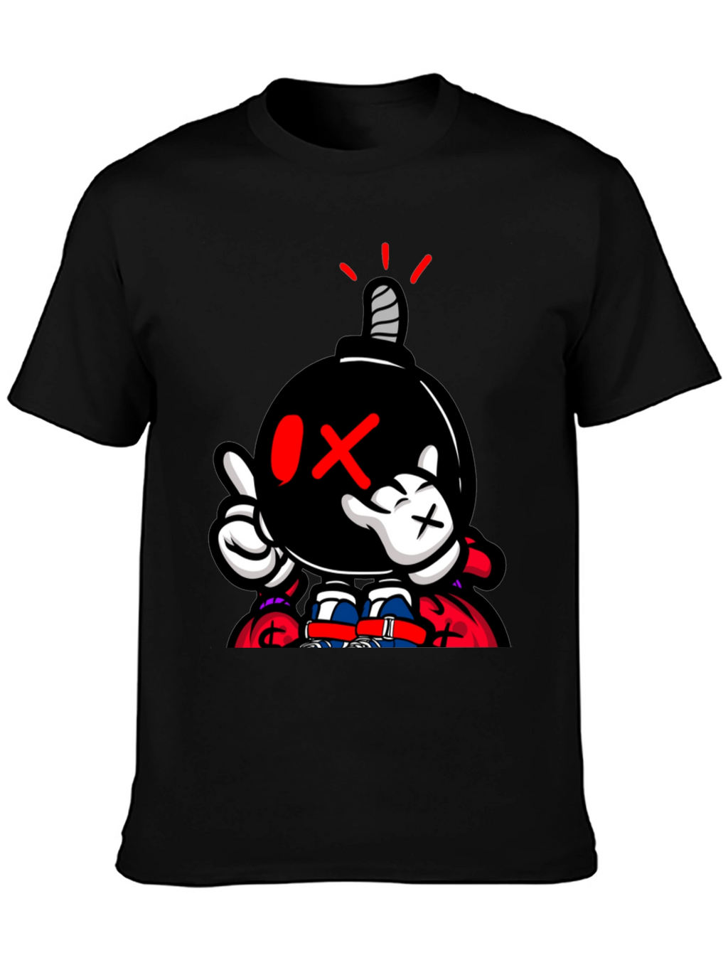Cartoon Bomb Graphic Print Black T-Shirt