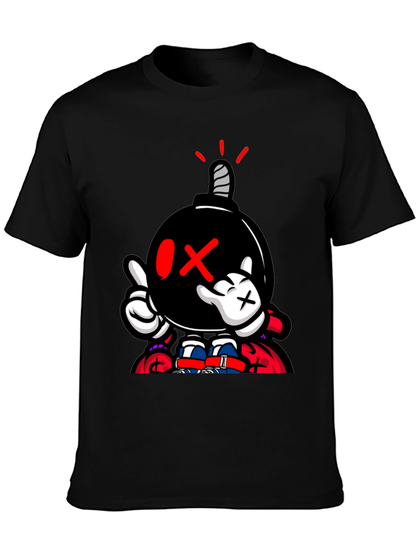 Cartoon Bomb Graphic Print Black T-Shirt