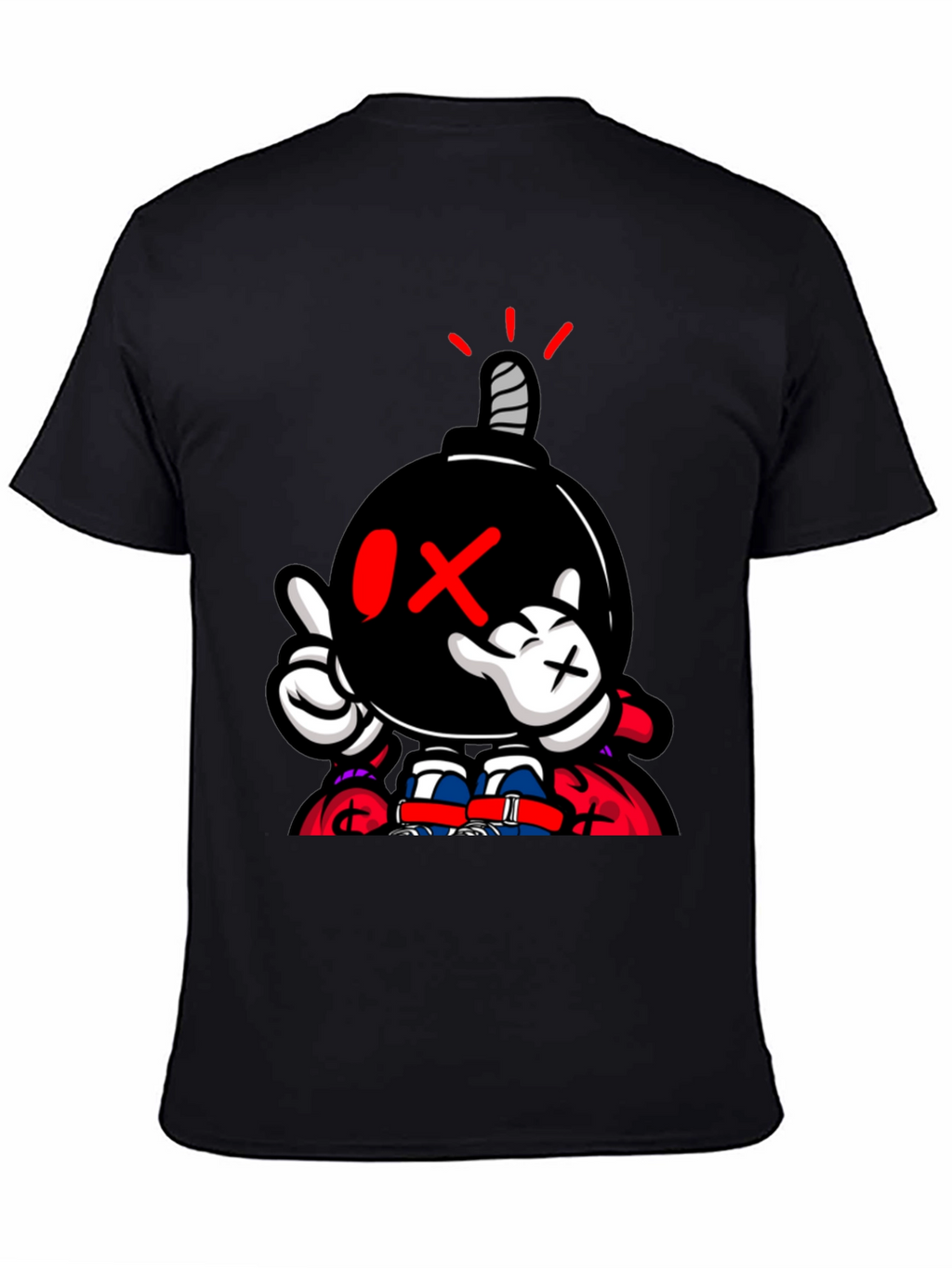 Cartoon Bomb Graphic Print Black T-Shirt