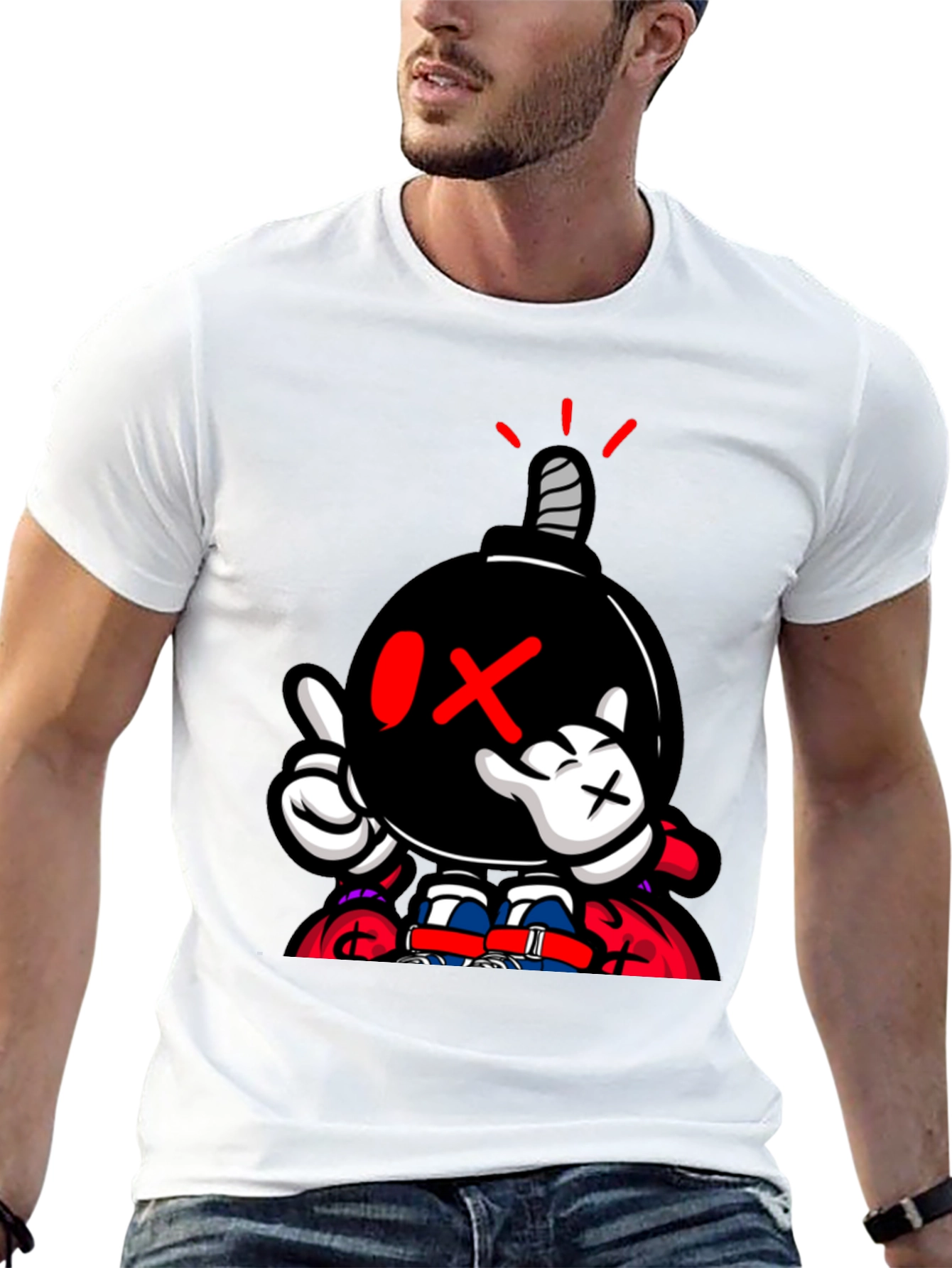 Cartoon Bomb Graphic Print Black T-Shirt