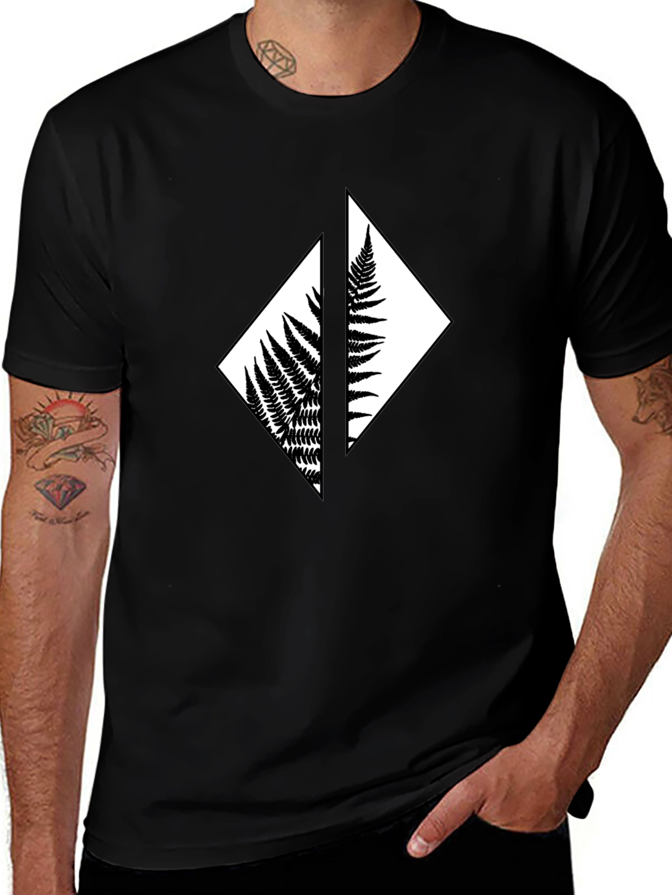 Fern Diamond Black T-Shirt - Nature Inspired Graphic Tee