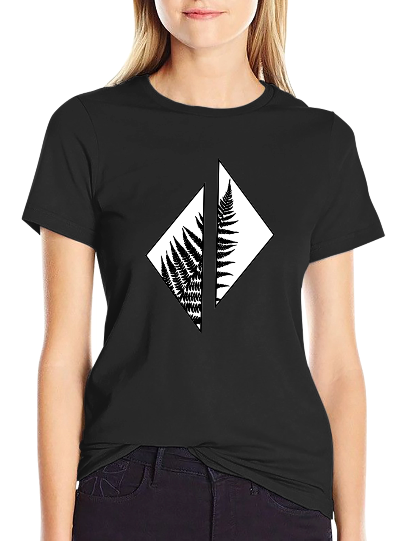 Fern Diamond Black T-Shirt - Nature Inspired Graphic Tee
