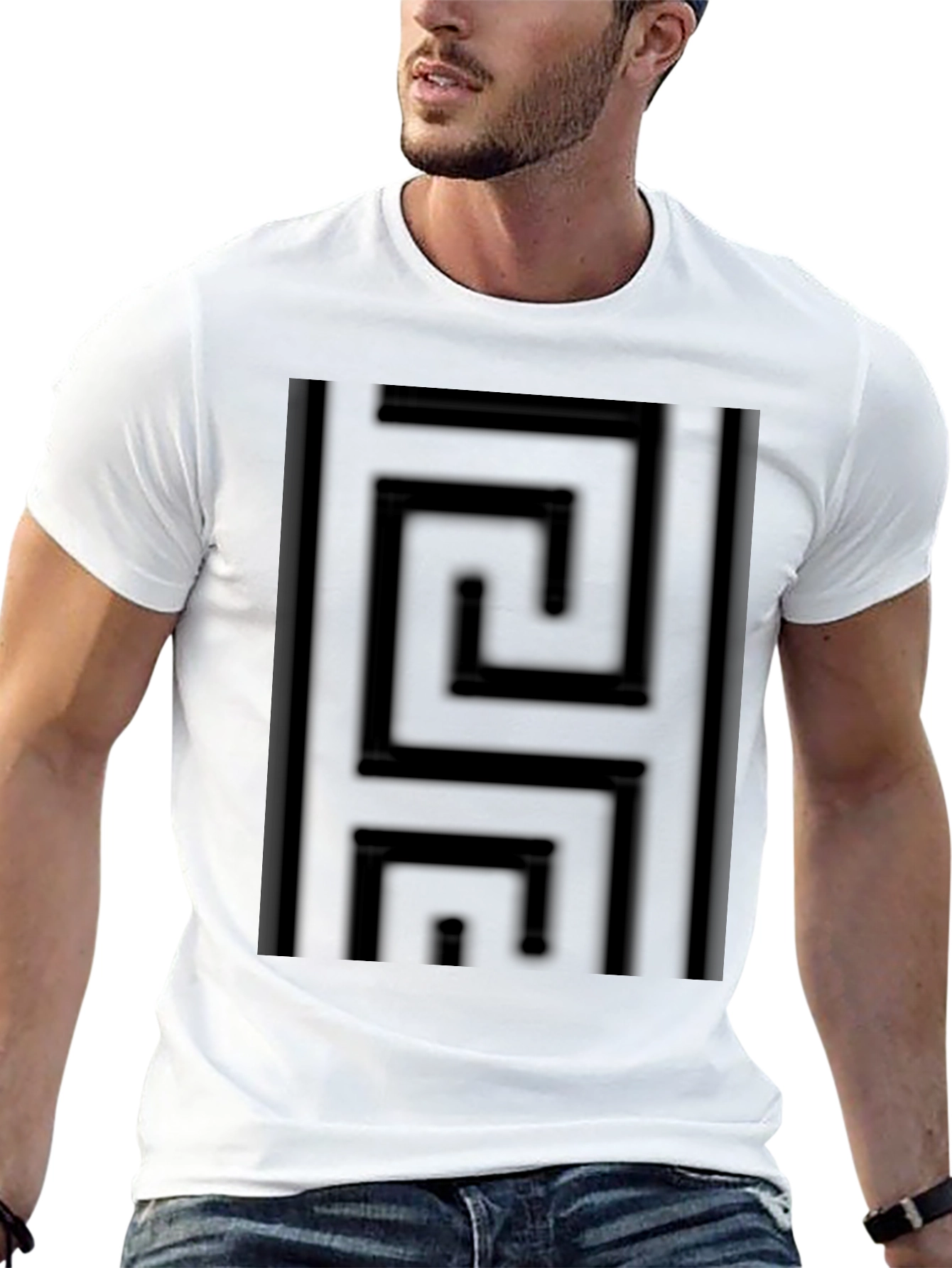Black Geometric Maze Pattern T-Shirt - Modern Style
