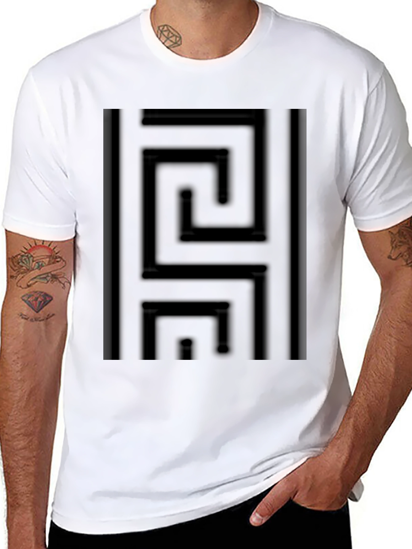 Black Geometric Maze Pattern T-Shirt - Modern Style