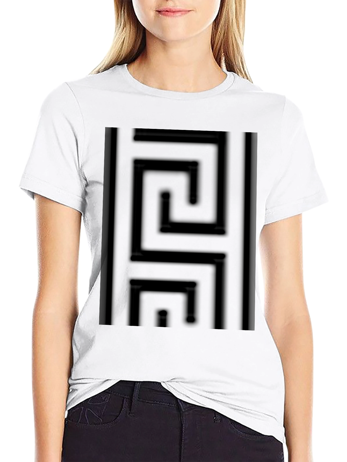 Black Geometric Maze Pattern T-Shirt - Modern Style
