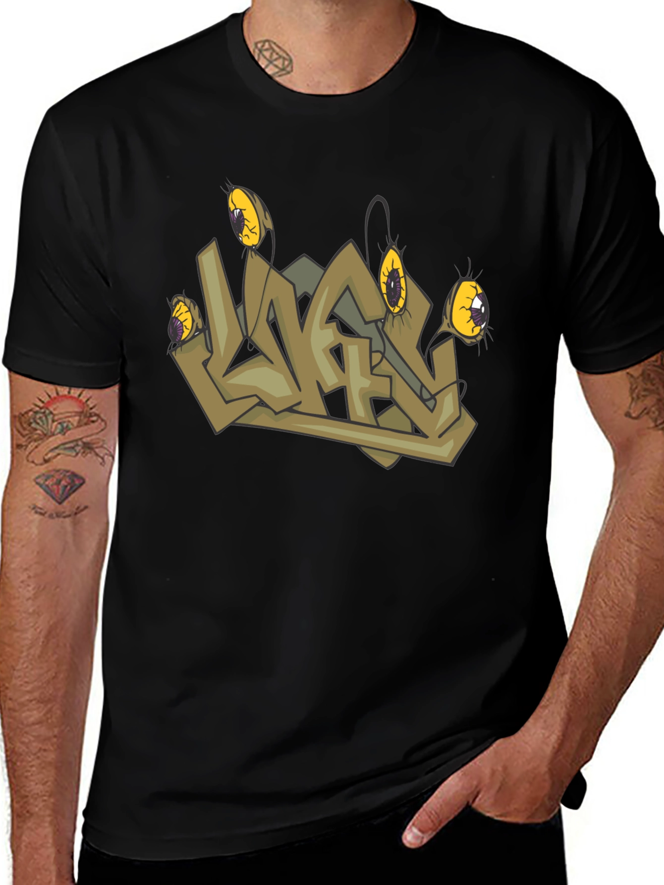 Graffiti Art Graphic Print Tee - Black Cotton Blend