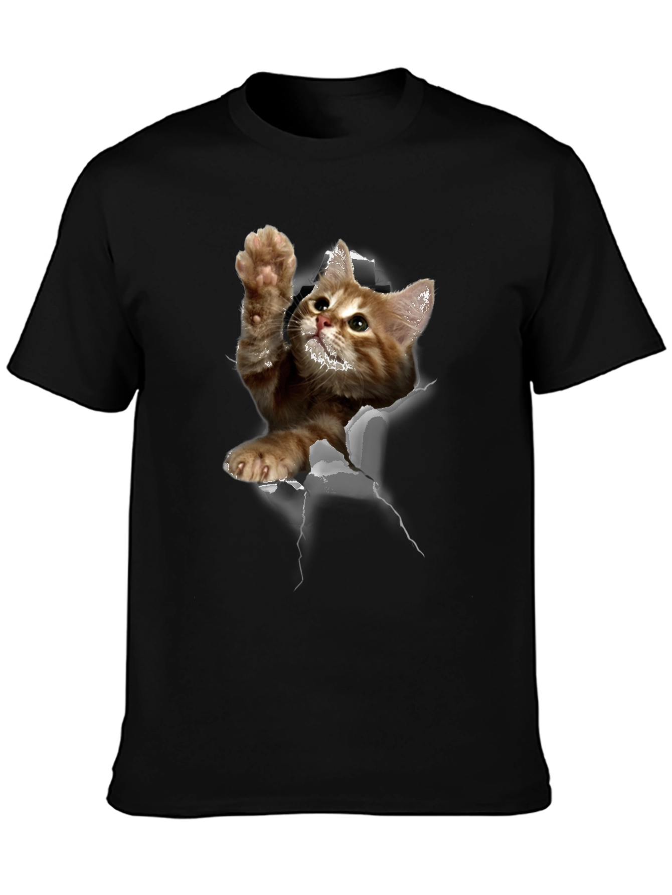 3D Cat Graphic Print Tee - Mens Black T-Shirt