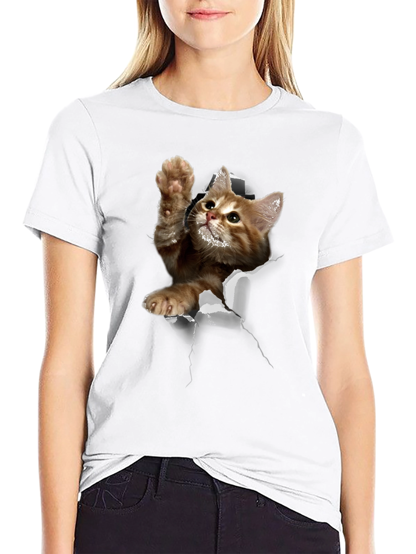 3D Cat Graphic Print Tee - Mens Black T-Shirt