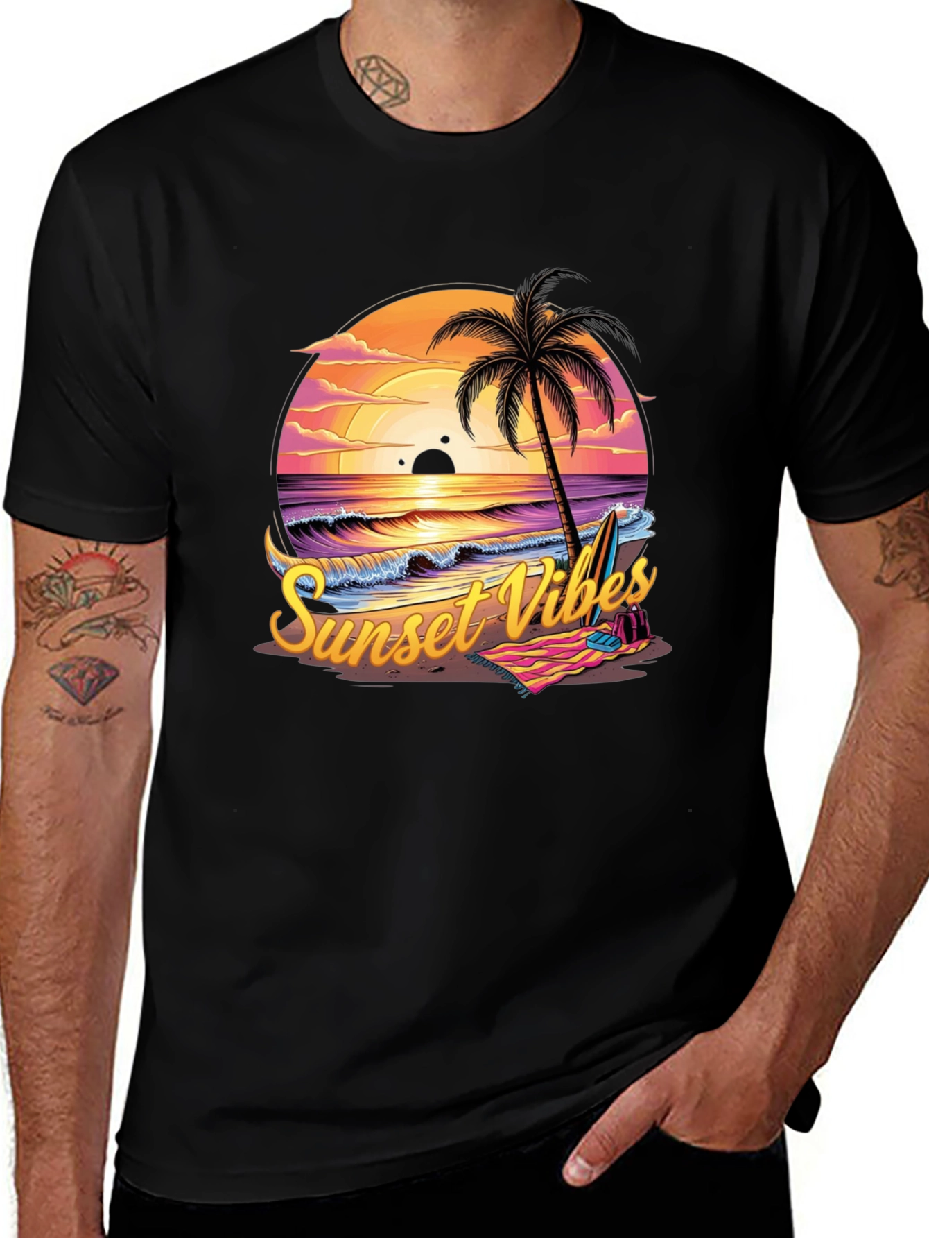 Sunset Vibes Graphic Tee - Beach Palm Tree