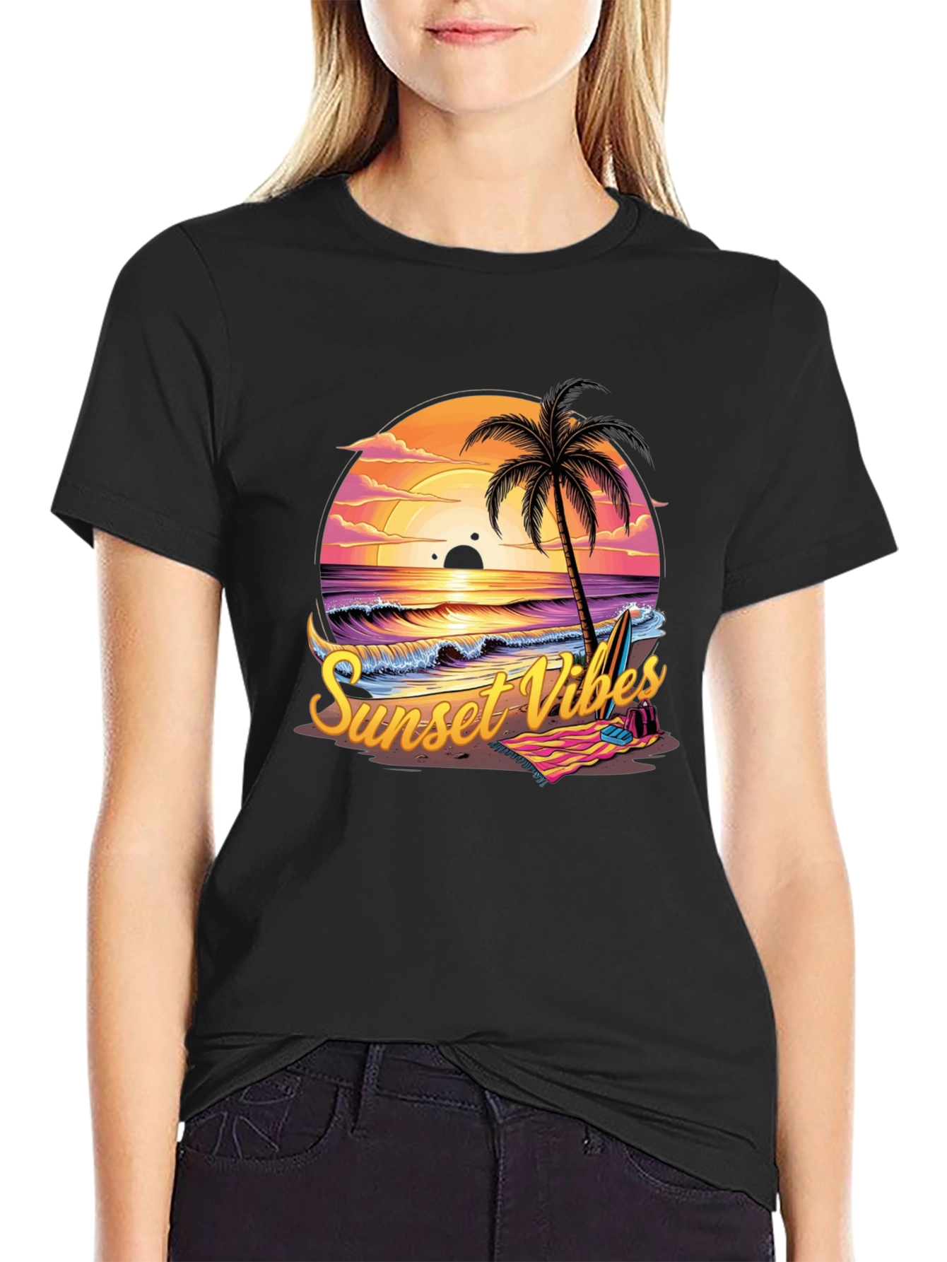 Sunset Vibes Graphic Tee - Beach Palm Tree