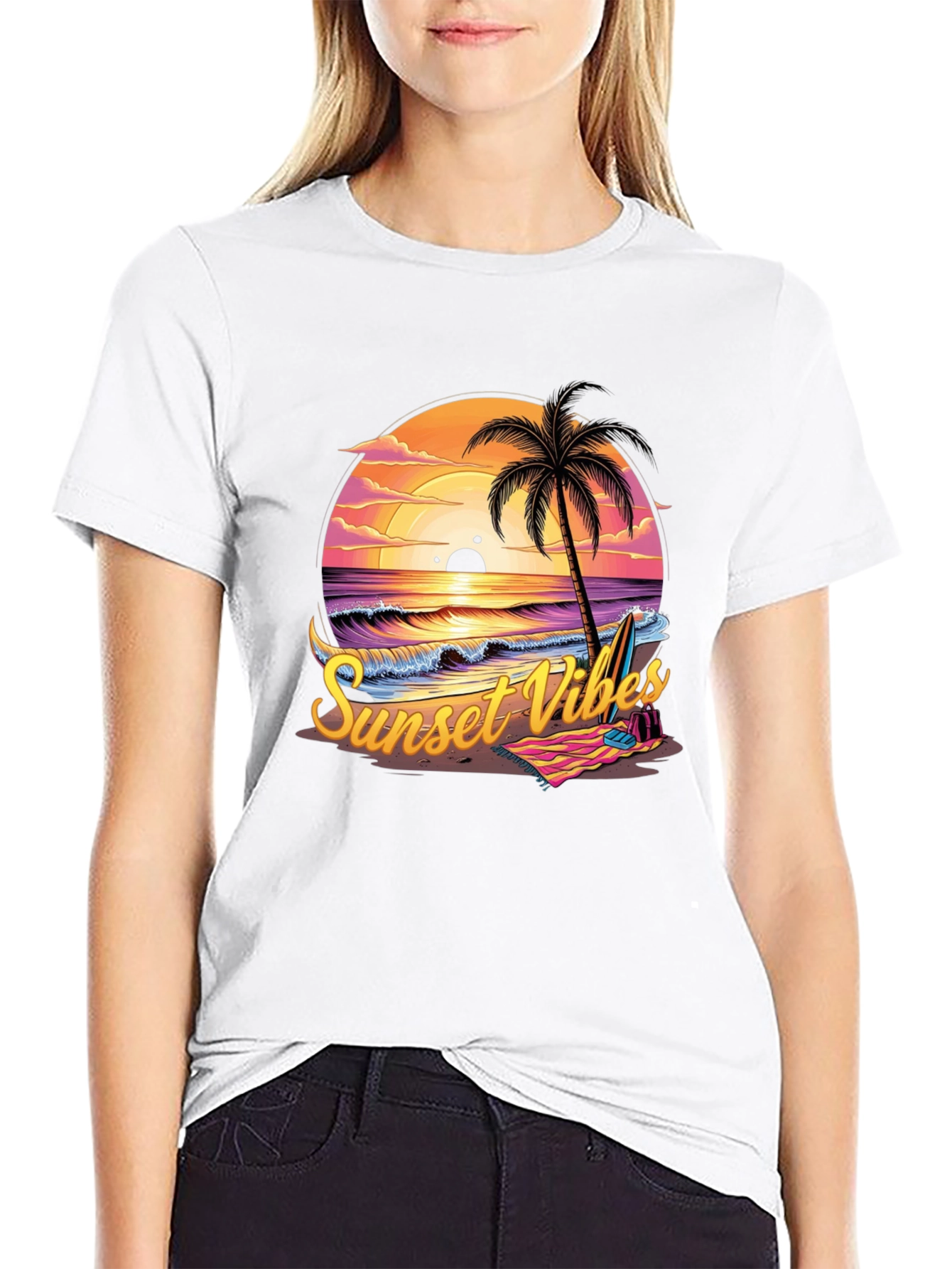 Sunset Vibes Graphic Tee - Beach Palm Tree