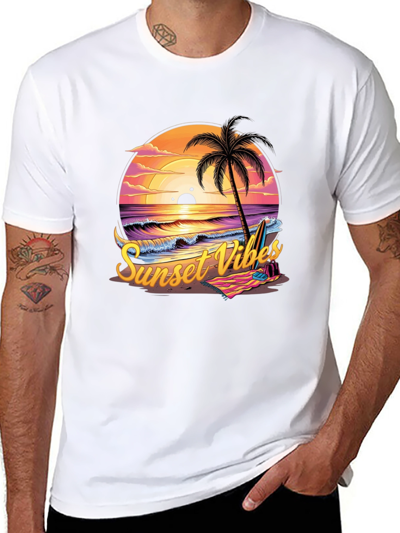 Sunset Vibes Graphic Tee - Beach Palm Tree