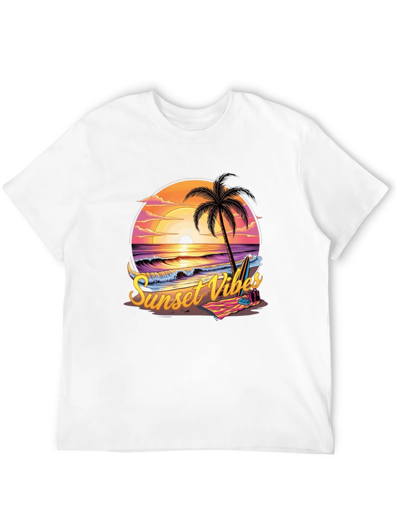 Sunset Vibes Graphic Tee - Beach Palm Tree