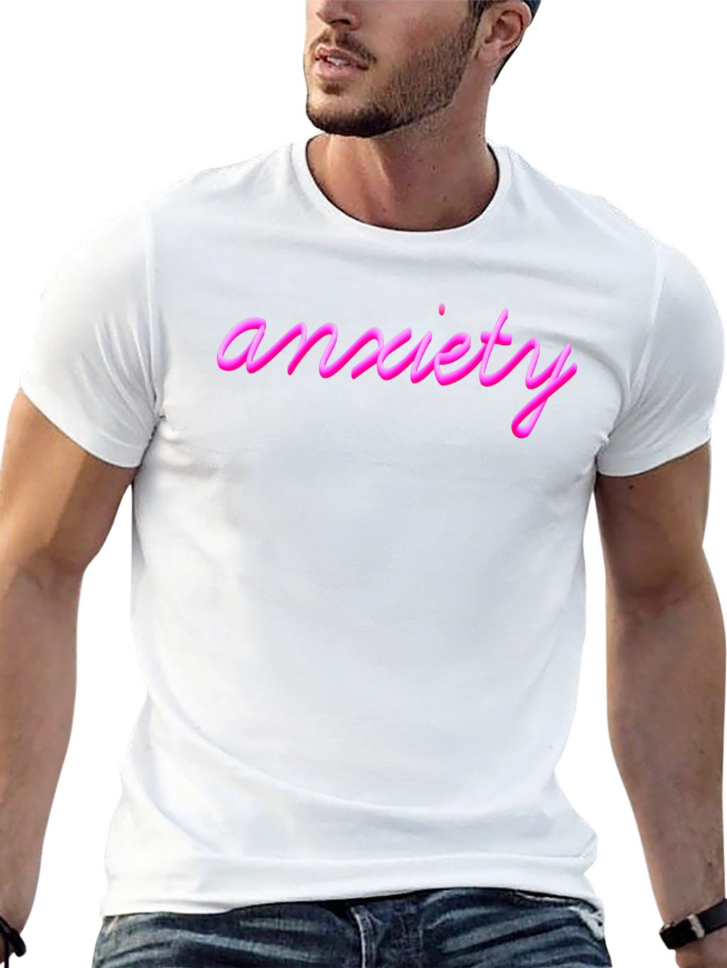 Anxiety Pink Text Black T-Shirt