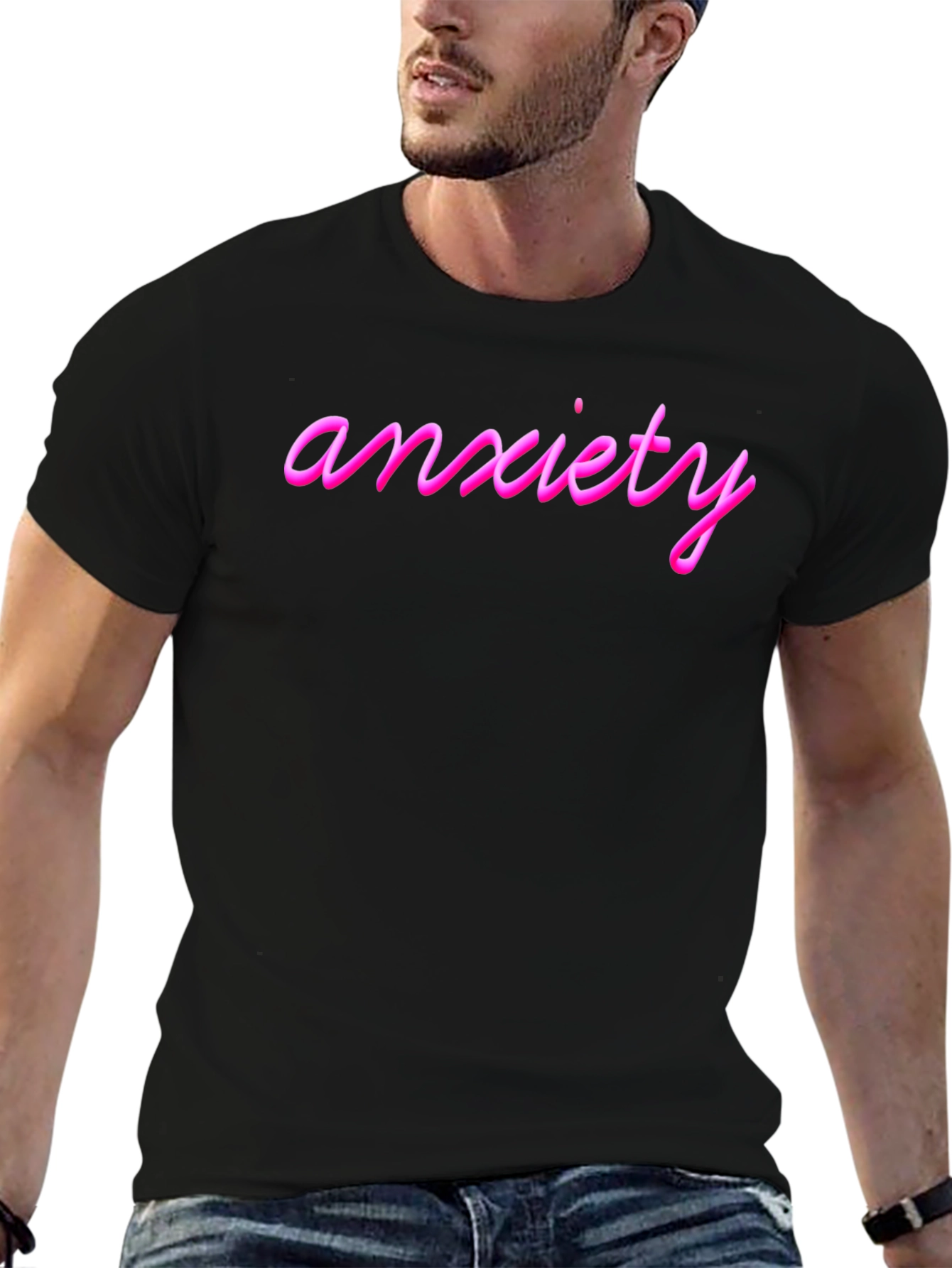 Anxiety Pink Text Black T-Shirt