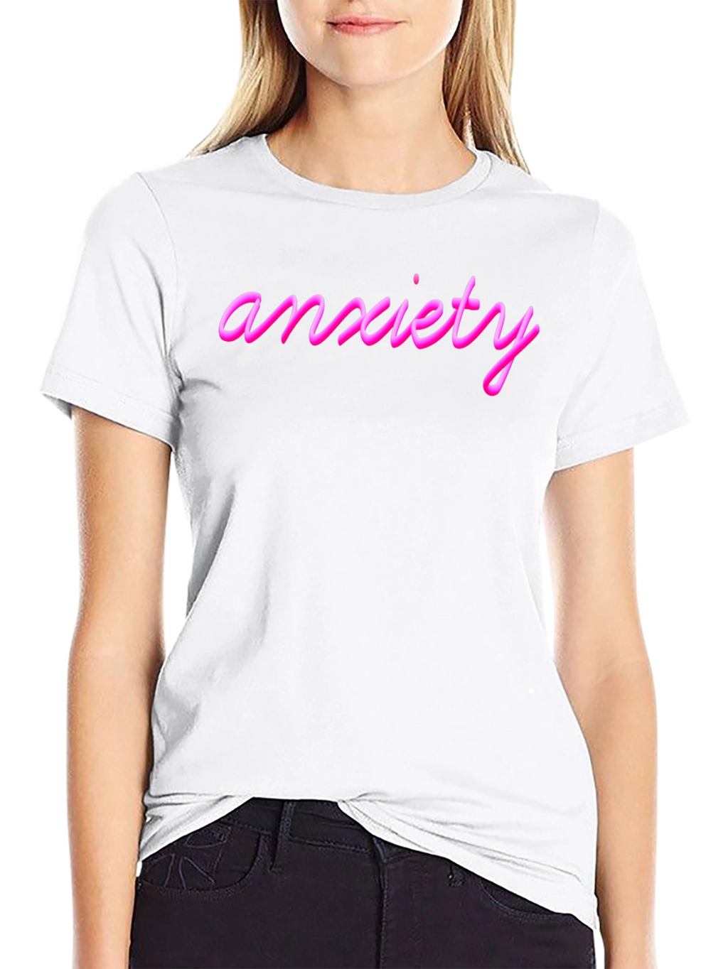 Anxiety Pink Text Black T-Shirt